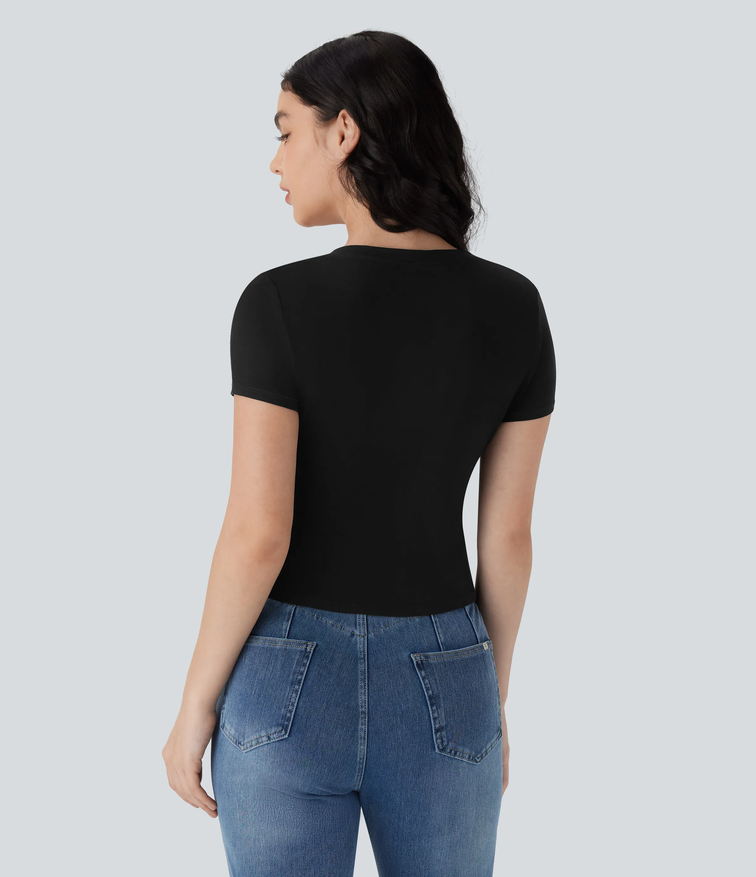 Halara Top de manga corta casual con dobladillo curvo - Black - S sold by Halara product image thumbnail 3