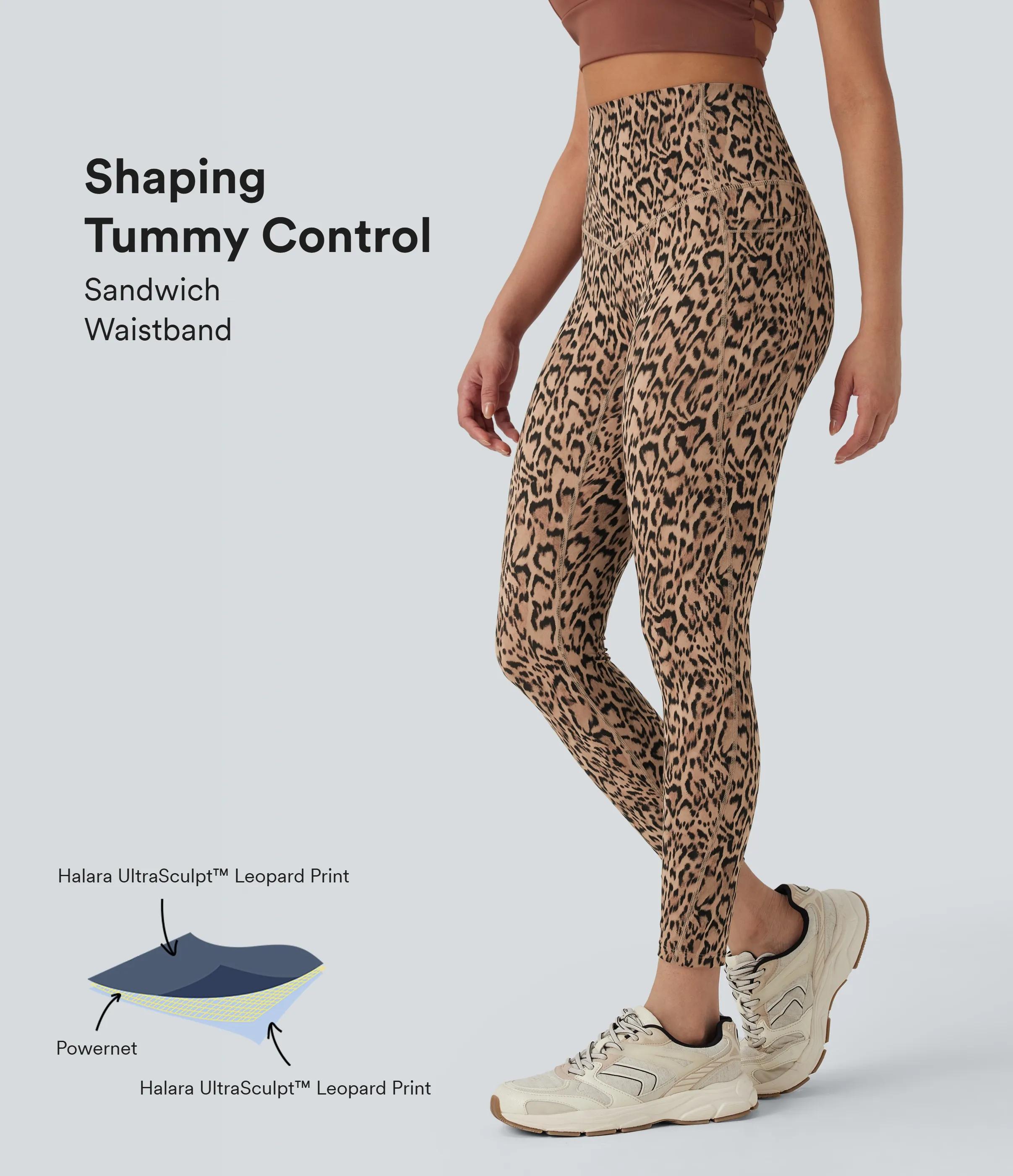 Halara Leggings de yoga Halara UltraSculpt™ con estampado de leopardo, cintura alta, control de abdomen y bolsillos - Tan Leopard - L(7/8) sold by Halara
