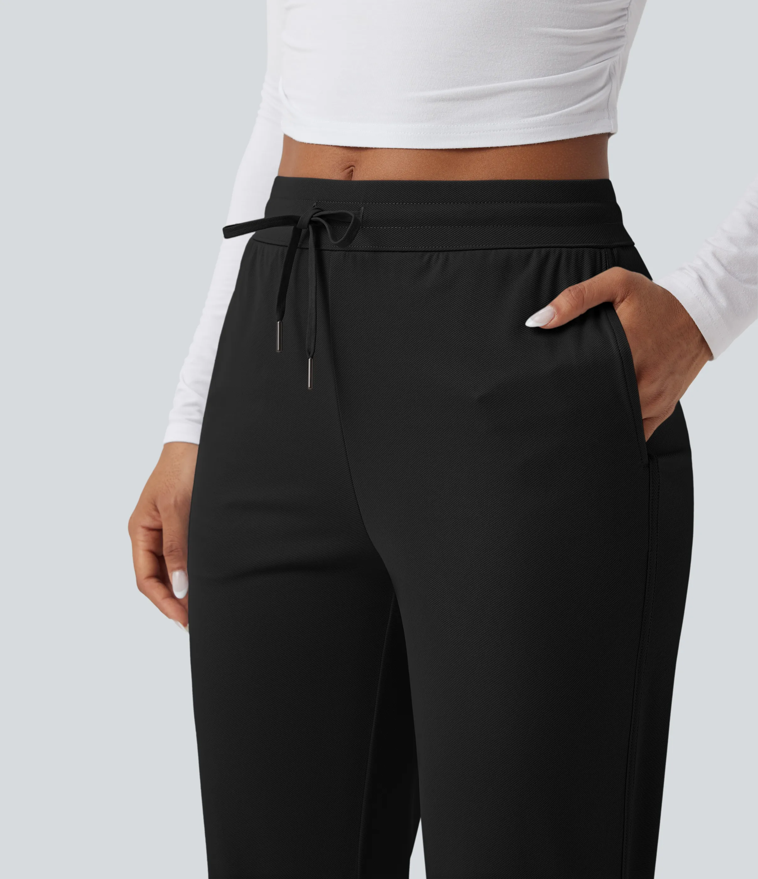 Halara Pantalones de golf ajustados de tiro medio con cordón, dobladillo curvo y secado rápido con bolsillos - UPF 40+ - Black - S(petite) sold by Halara product image thumbnail 5