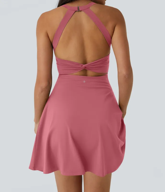 Halara Vestido activo baile vuelo retorcido sin espalda-Longitud más larga-Edición Easy Peezy - Begonia Rouge - M made by Halara