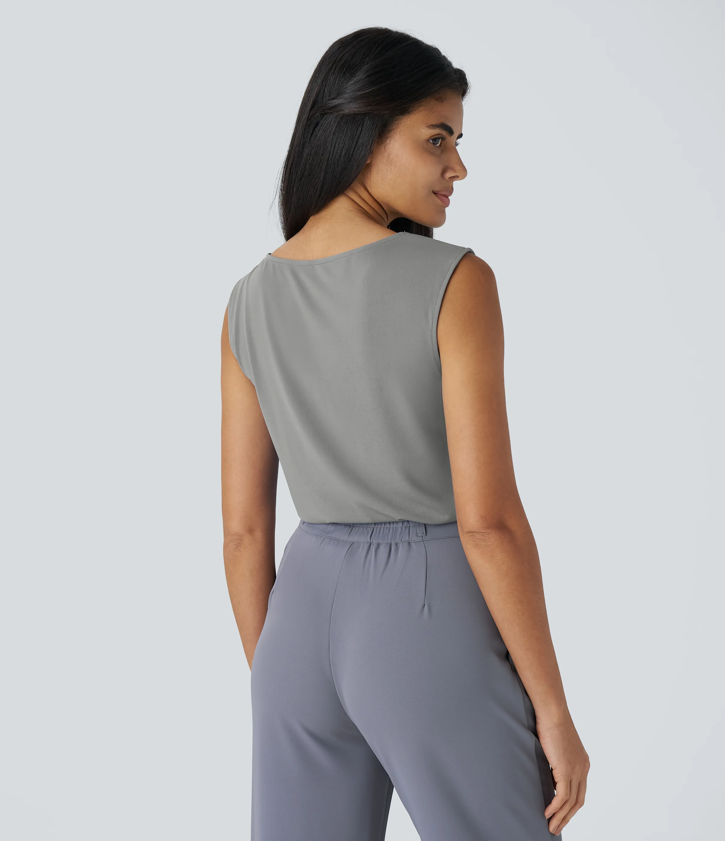 Halara Blusa oficina sin mangas cuello vuelto - Sandalwood Grey - XL sold by Halara product image thumbnail 3