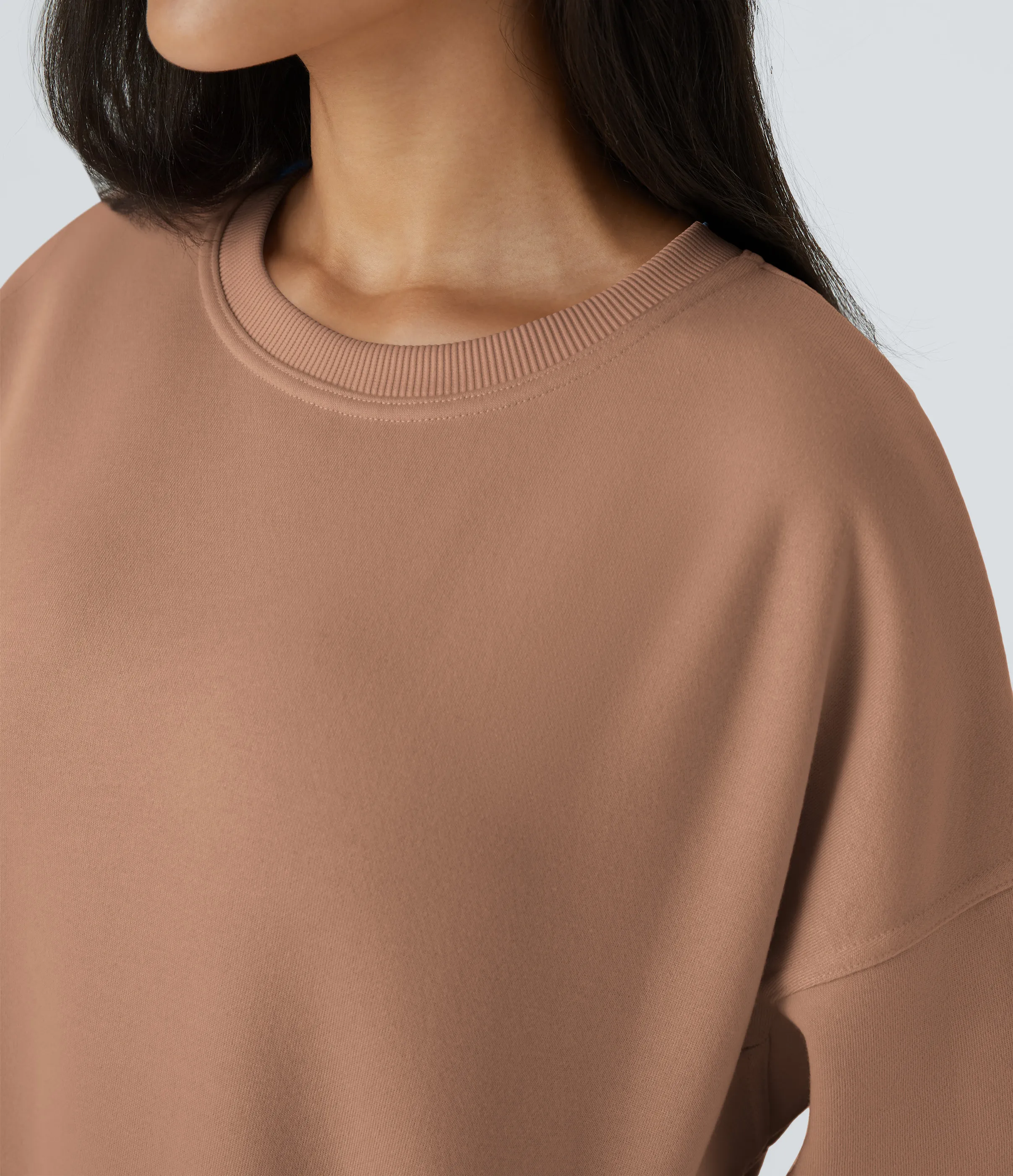 Halara Sudadera polar gran tamaño bolsillo lateral manga larga cuello redondo - Mocha Mousse - XS sold by Halara product image thumbnail 5