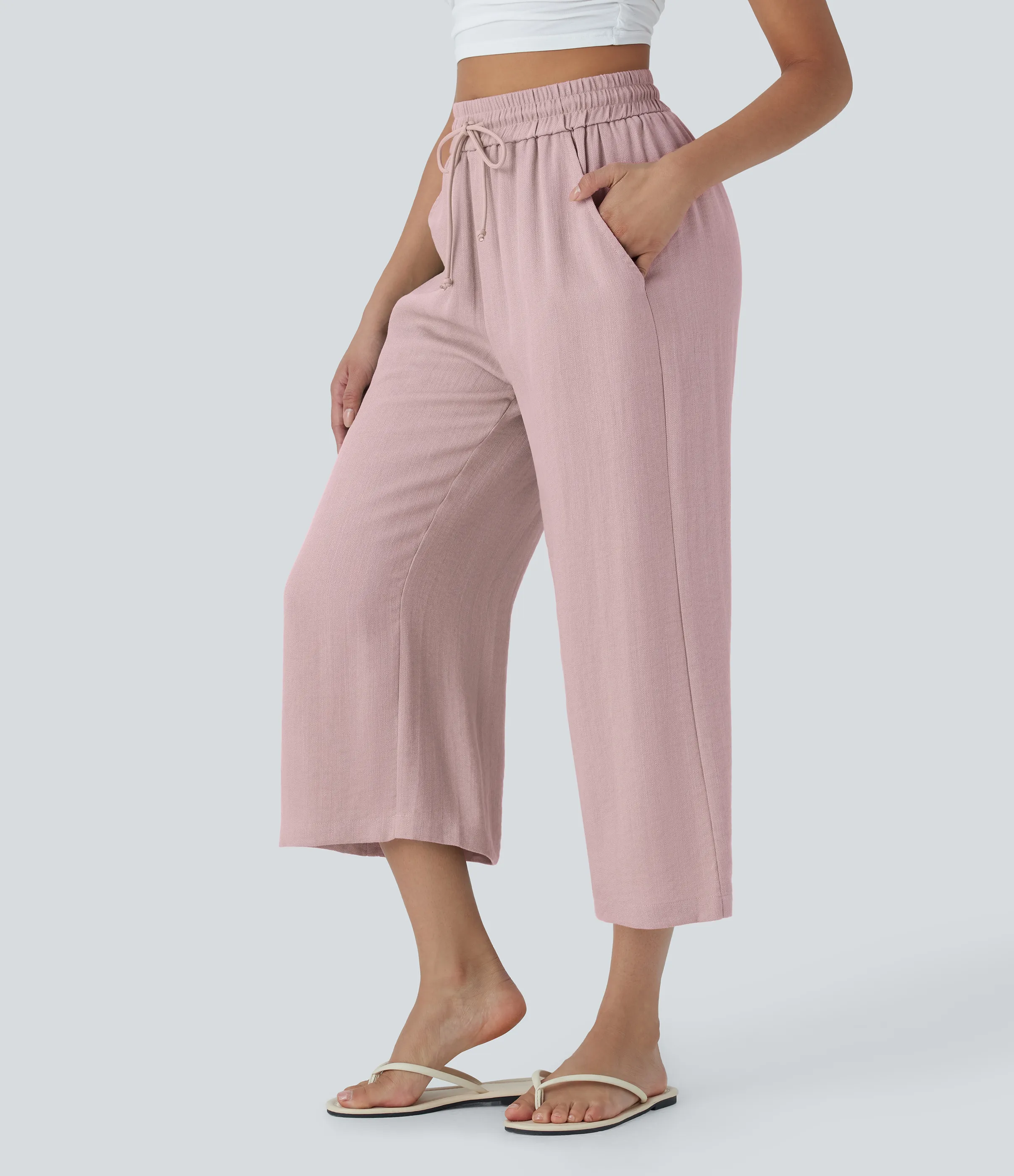 Halara Pantalón lino tiro alto cordón ajustable pierna ancha bolsillo lateral - Pinkesque - XL(regular) sold by Halara product image thumbnail 4