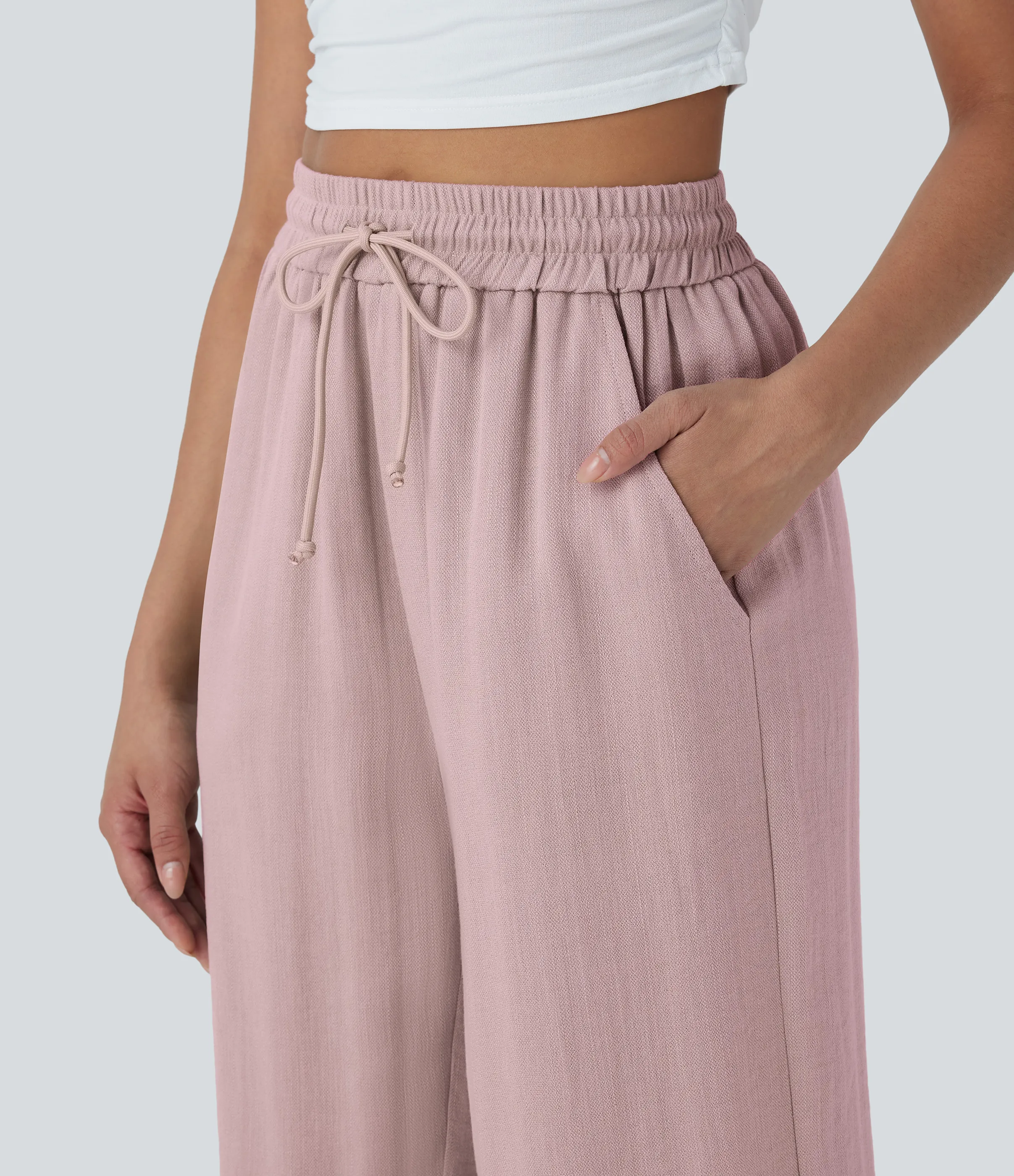 Halara Pantalón lino tiro alto cordón ajustable pierna ancha bolsillo lateral - Pinkesque - XL(regular) sold by Halara product image thumbnail 5