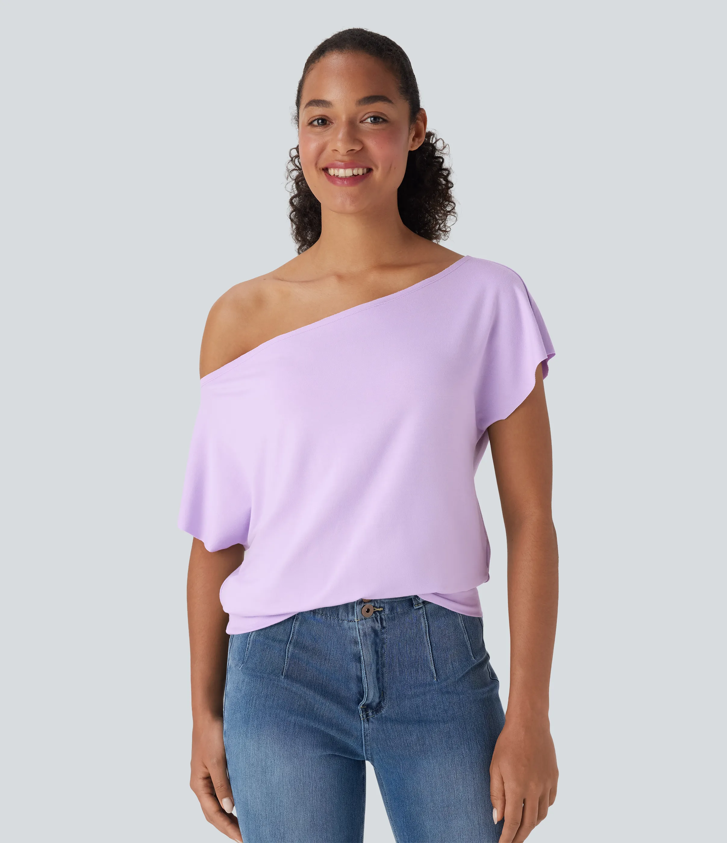 Halara Top casual de manga corta con un hombro al descubierto - Far Purple - XL sold by Halara