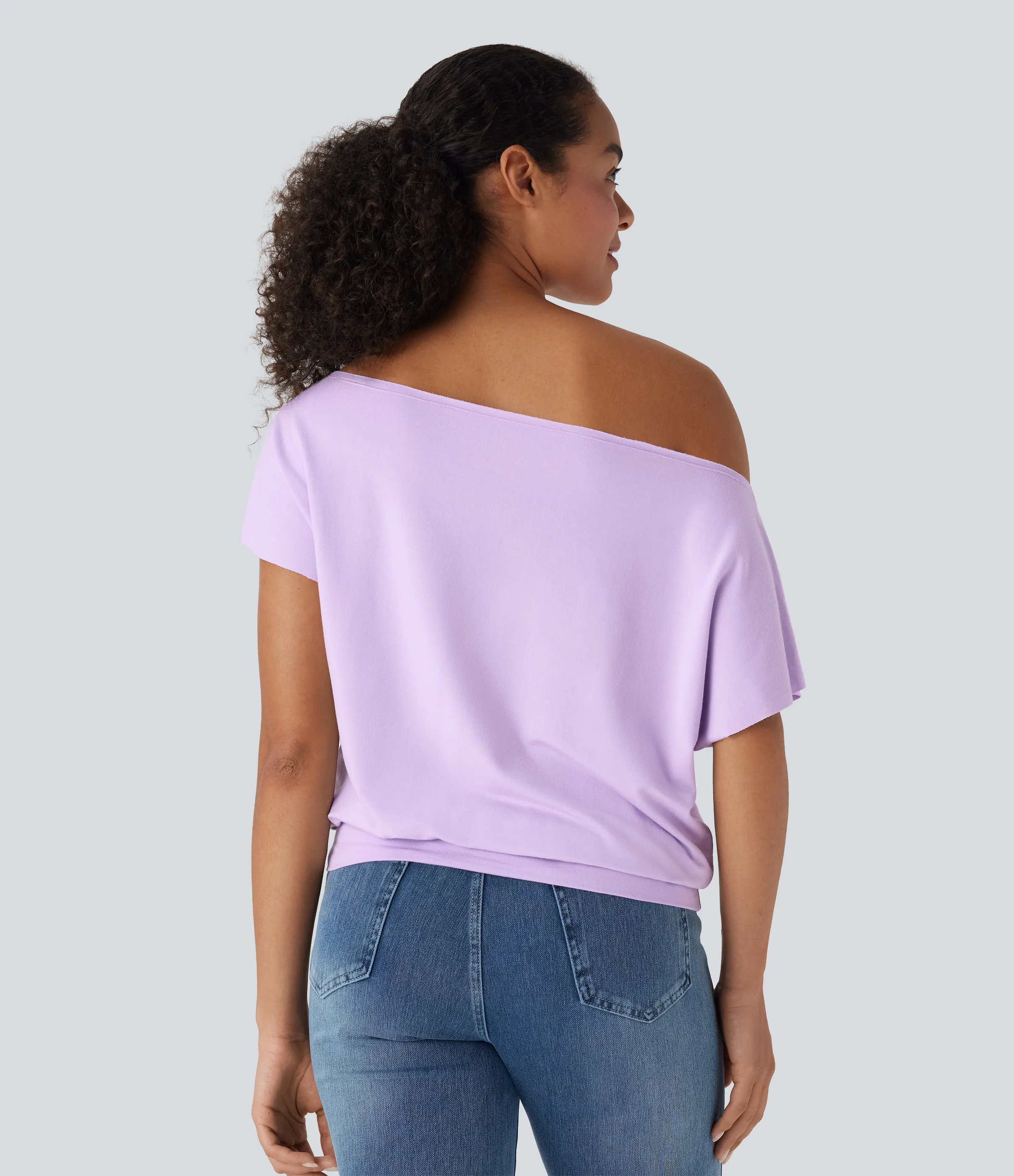 Halara Top casual de manga corta con un hombro al descubierto - Far Purple - XL sold by Halara product image thumbnail 3
