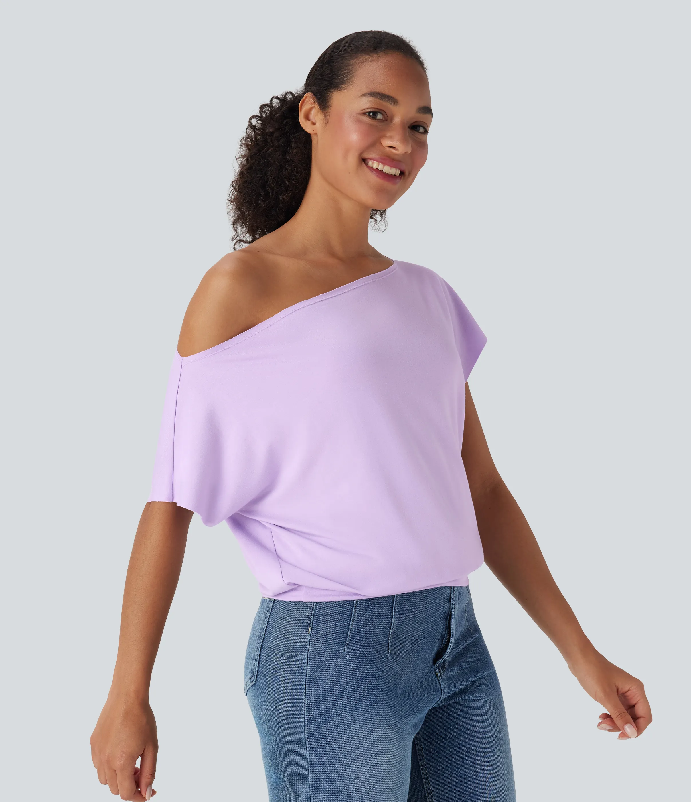 Halara Top casual de manga corta con un hombro al descubierto - Far Purple - XL sold by Halara product image thumbnail 4