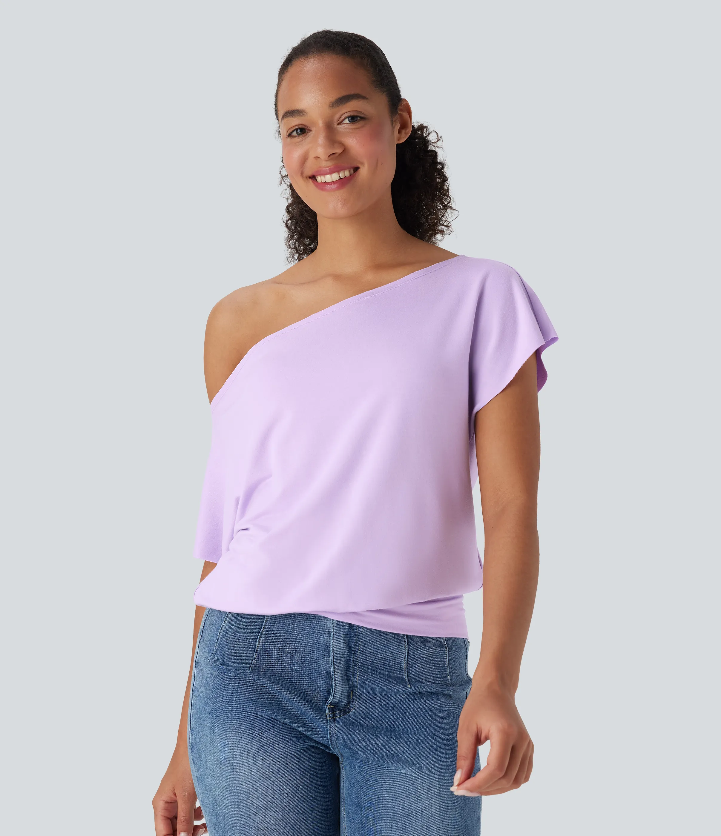 Halara Top casual de manga corta con un hombro al descubierto - Far Purple - XL sold by Halara product image thumbnail 5