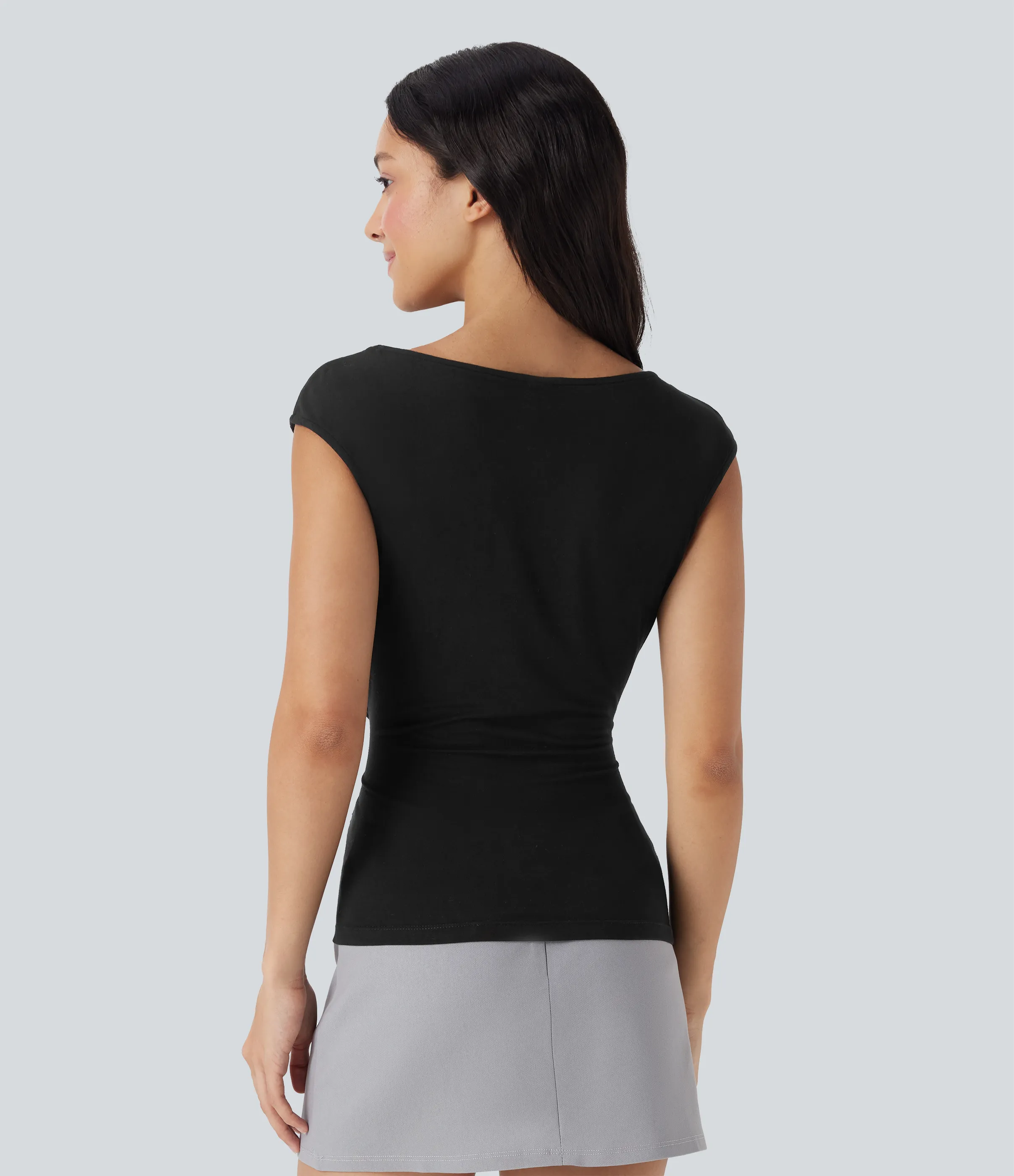 Halara Top casual fruncido con cuello barco y manga corta - Black - S sold by Halara product image thumbnail 3