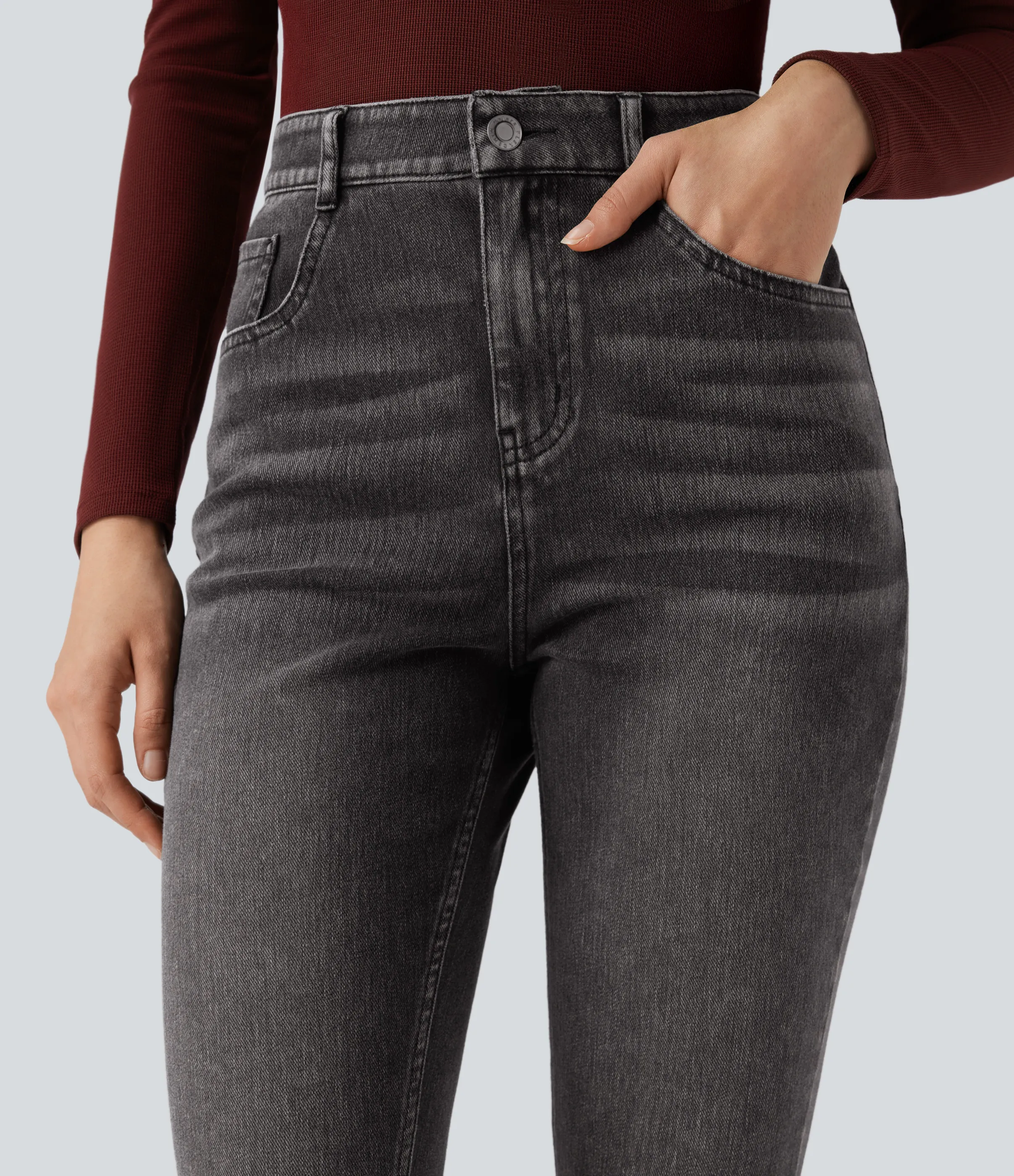 Halara Jeans ajustados casuales Halara Flex™ de tiro alto con bolsillos - Poppy Seed Denim - XL(regular) sold by Halara product image thumbnail 5