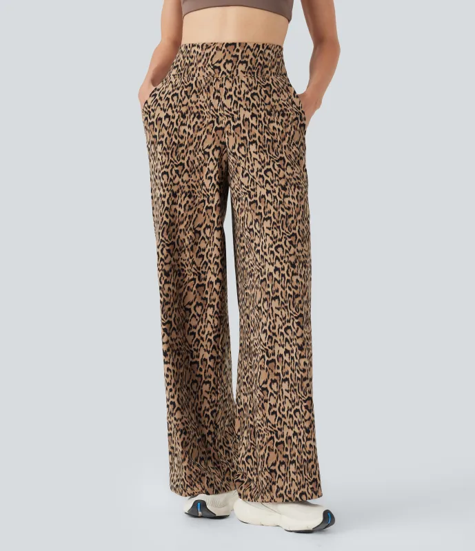 Halara Pantalones de yoga rectos Halara UltraSculpt™ de tiro alto y estampado de leopardo con bolsillos - Tan Leopard - S(regular) made by Halara
