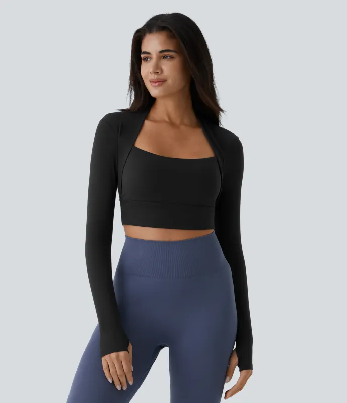 Halara Top Softlyzero™ Plush deportivo yoga corto 2 en 1 orificio para pulgar manga larga - Black - XL made by Halara