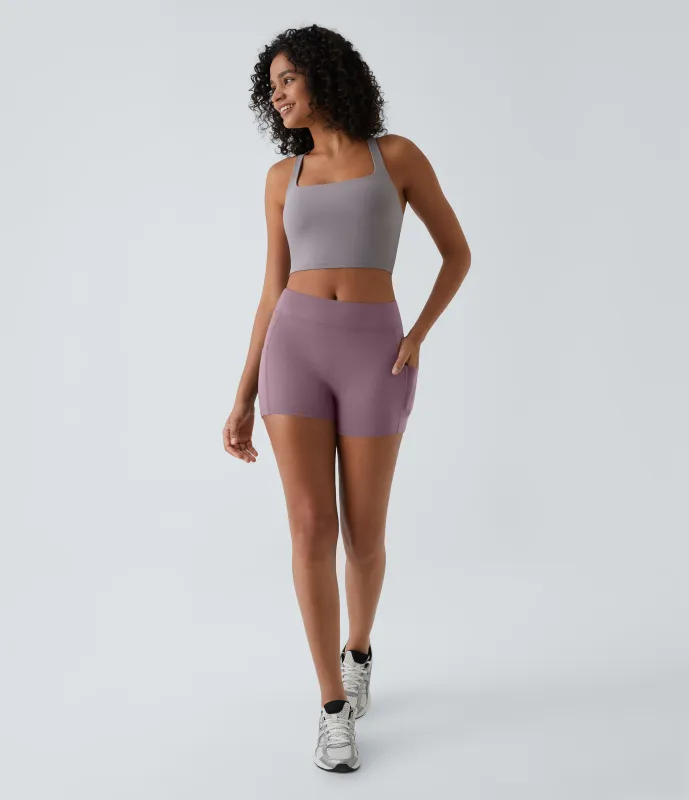 Halara Pantalón corto Softlyzero™ Airy yoga tiro alto bolsillo lateral liso tacto frío 8.8cm - Elderberry - XL sold by Halara