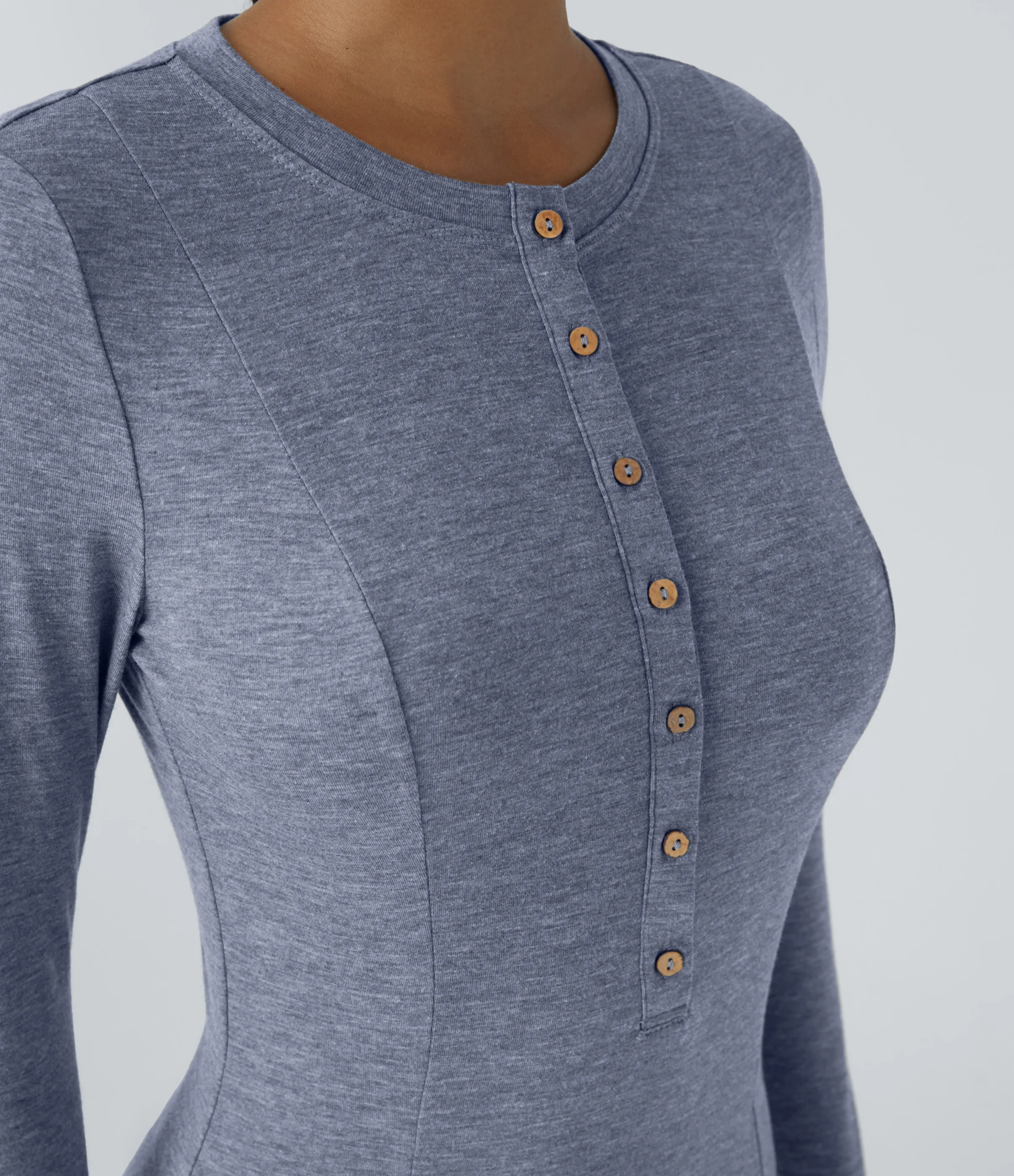 Halara Vestido maxi acampanado de manga larga y cuello redondo con botones - Mottled Indigo - L sold by Halara product image thumbnail 5