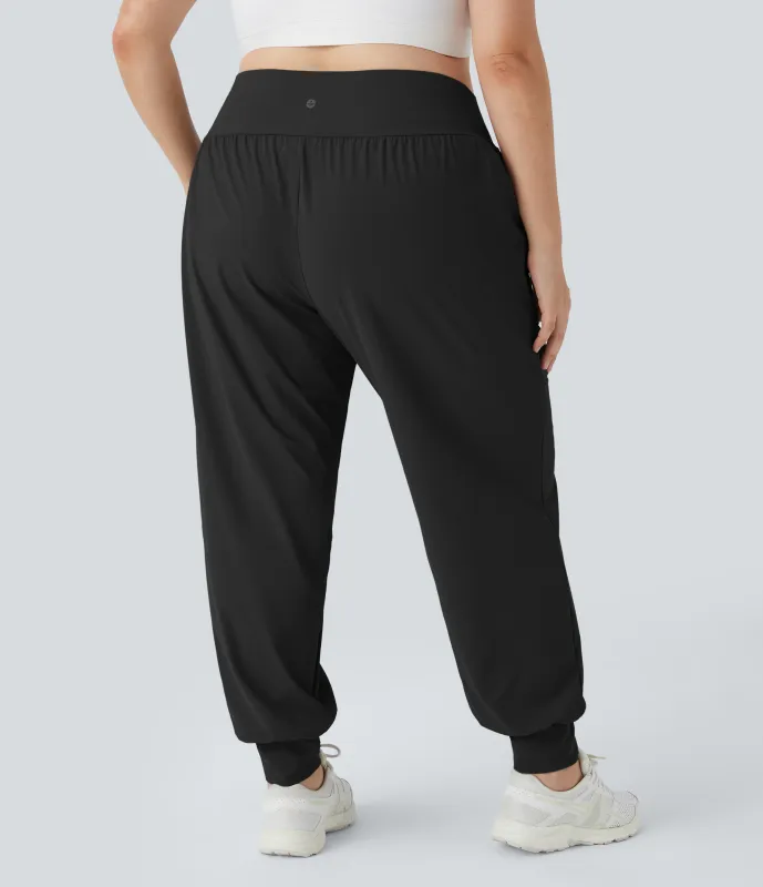 Halara Pantalón yoga tiro alto bolsillo lateral liso talla grande - Black - 3X(regular) made by Halara