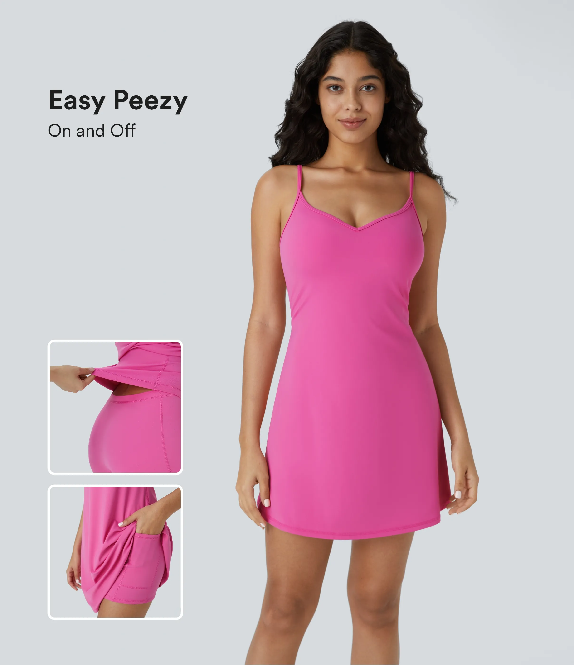 Halara Minivestido activo sin espalda tirante ajustable bolsillo 2 en 1 acampanado-Easy Peezy Edition - Fuchsia Fedora - S sold by Halara