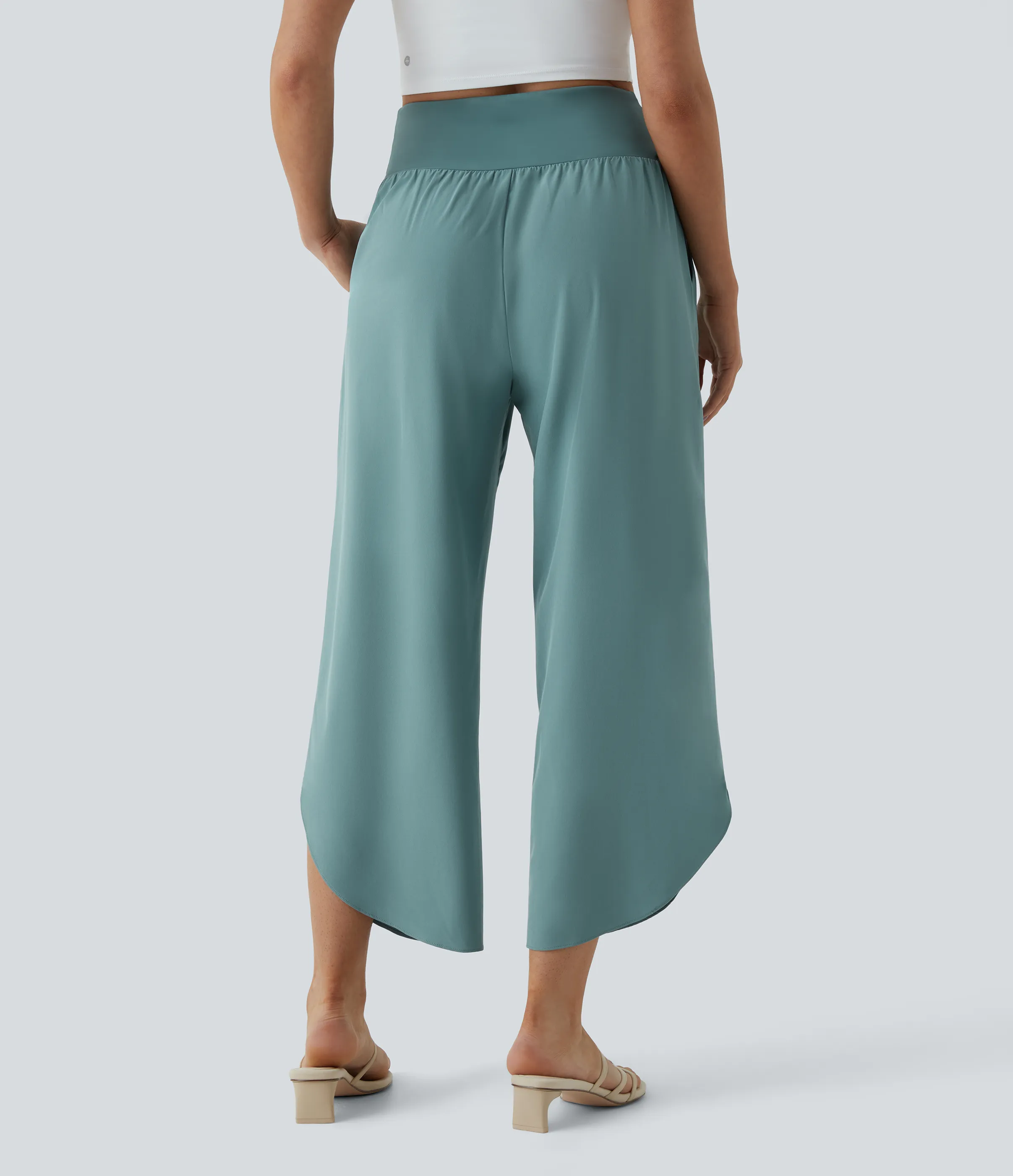 Halara Pantalón Breezeful™ Resort secado rápido abertura bolsillo lateral plisado cruzado tiro alto - Stone Blue - L(tall) sold by Halara product image thumbnail 3