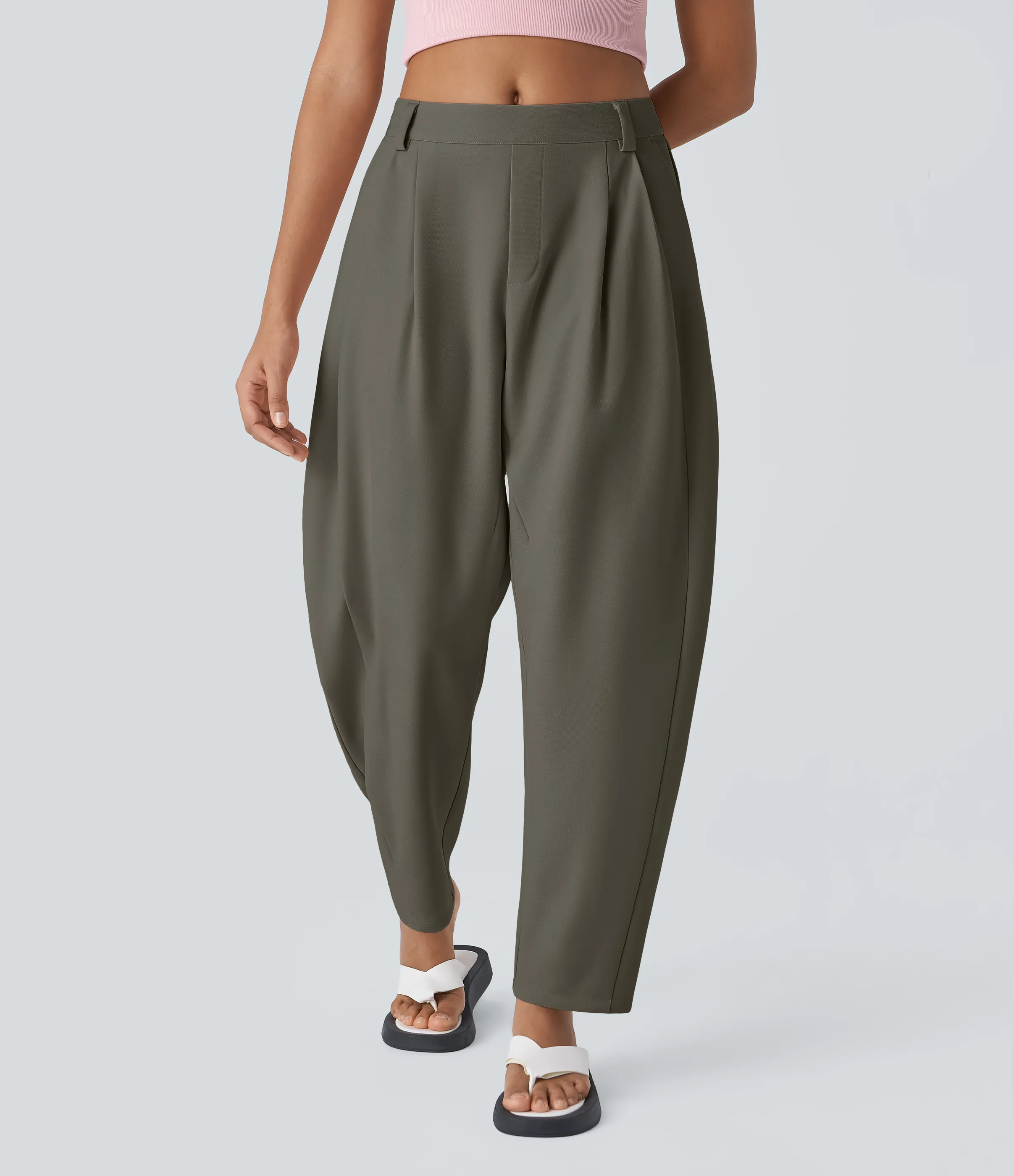 Halara Pantalón oficina pierna barril bolsillo lateral plisado tiro medio - Stone Gray - XL(regular) sold by Halara product image thumbnail 2