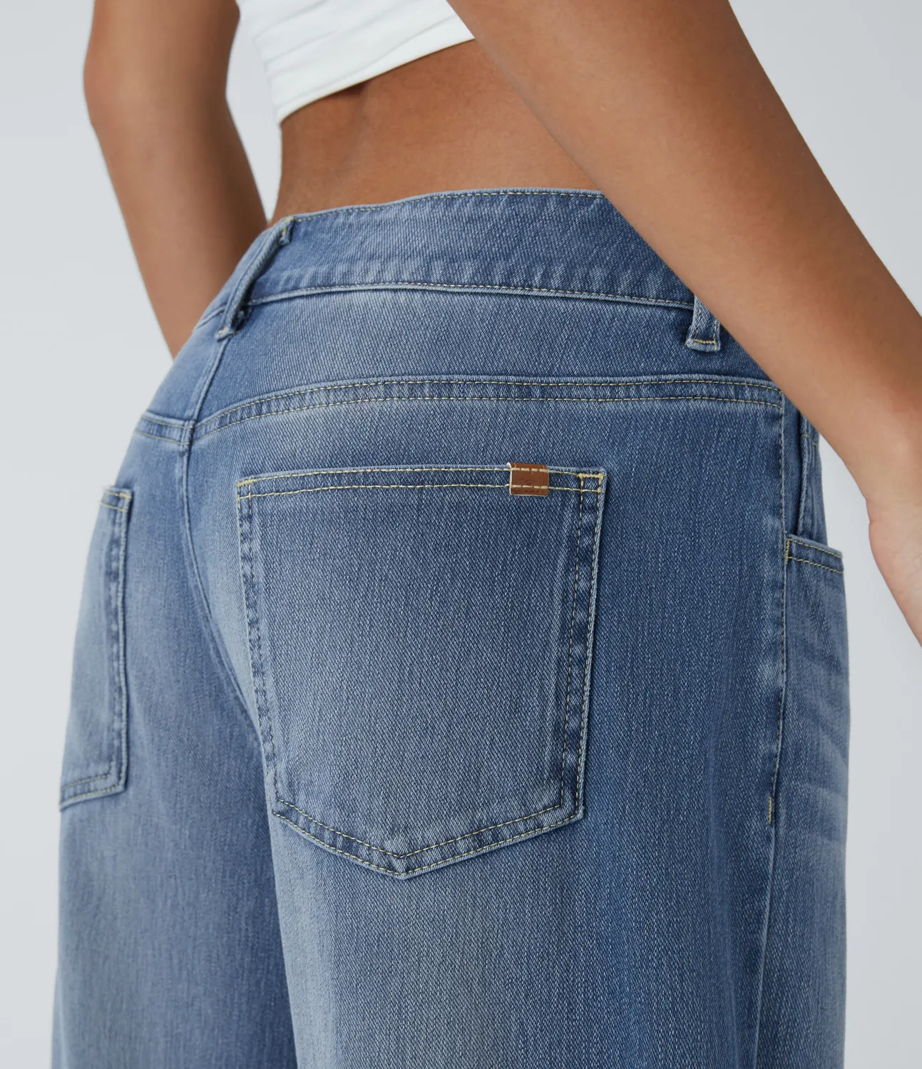 Halara Jeans Baggy Halara Flex™ Denim elástico lavado pierna ancha holgado múltiple bolsillo cierre botón tiro bajo asimétrico - Blue Spruce Denim - XL(petite) sold by Halara product image thumbnail 5