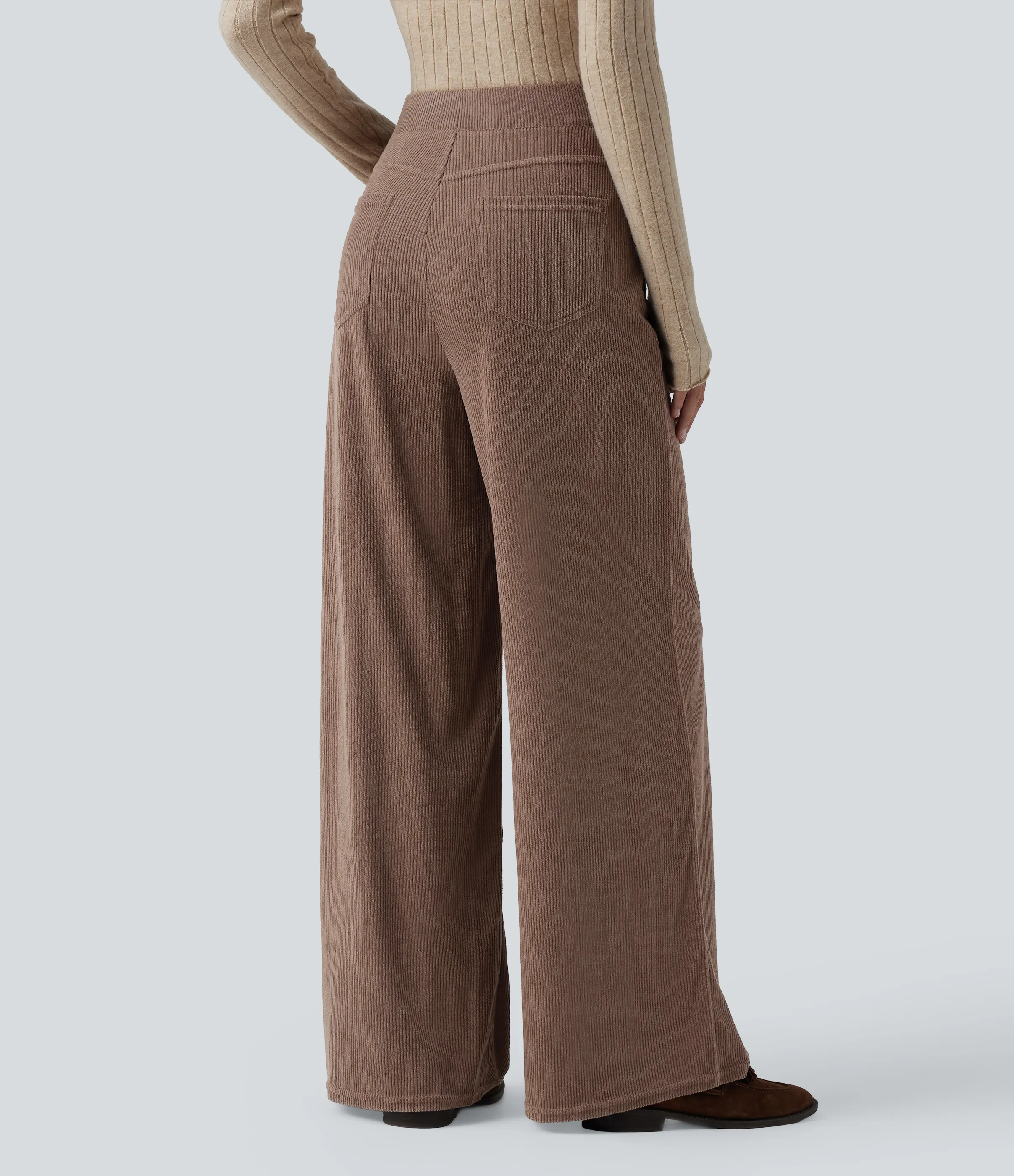 Halara Pantalón oficina pana tiro alto cremallera invisible múltiple bolsillo pierna ancha - Acorn - M(regular) sold by Halara product image thumbnail 3