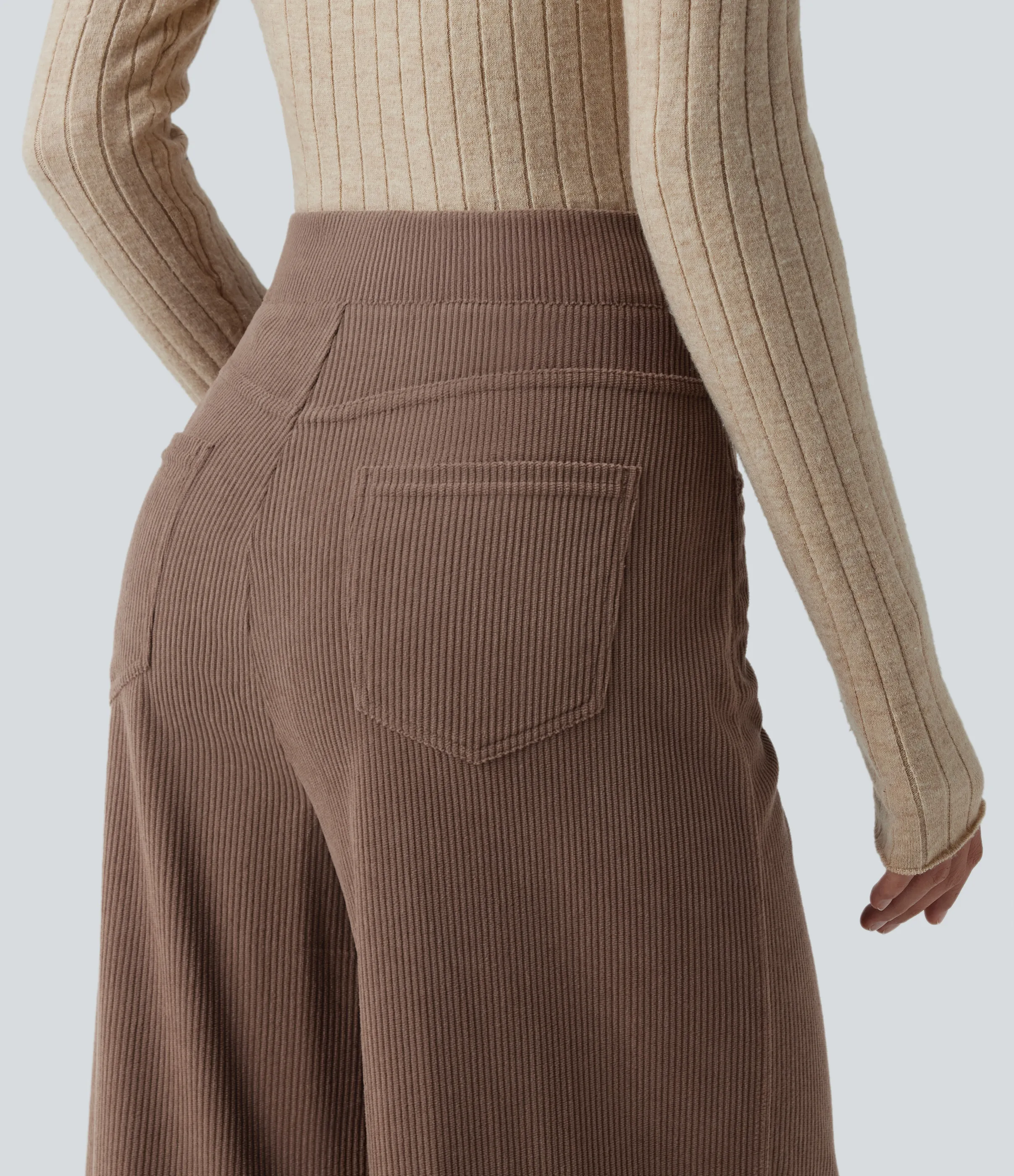 Halara Pantalón oficina pana tiro alto cremallera invisible múltiple bolsillo pierna ancha - Acorn - M(regular) sold by Halara product image thumbnail 5