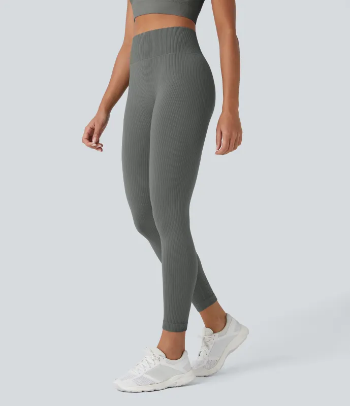 Halara Leggings yoga tiro alto control abdomen suave sin costura agradable piel 7/8 - Hidden Blue Gray - S(7/8) made by Halara