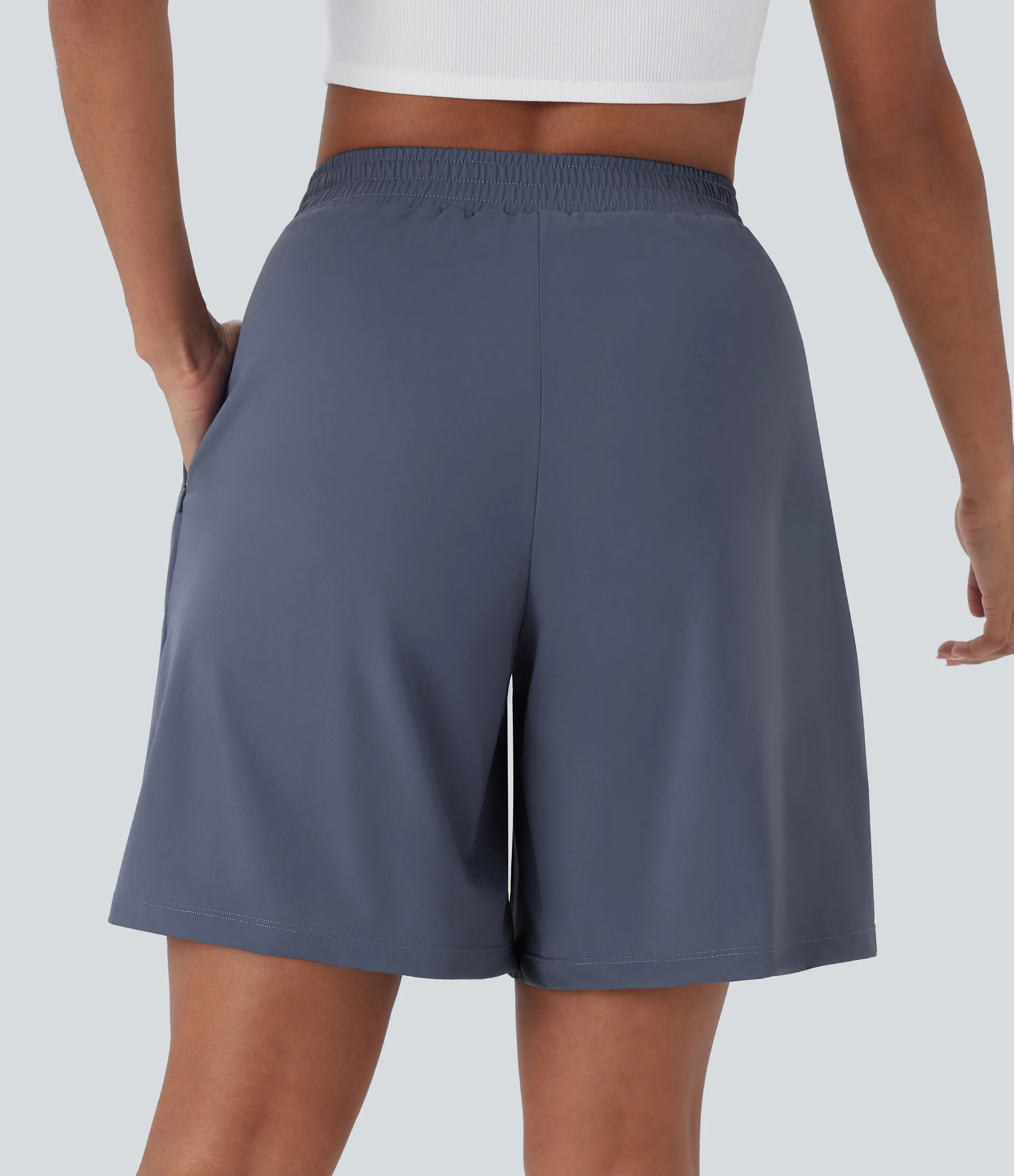 Halara Bermudas oficina bolsillo lateral cremallera tiro alto - Nightshadow Blue - L sold by Halara product image thumbnail 3