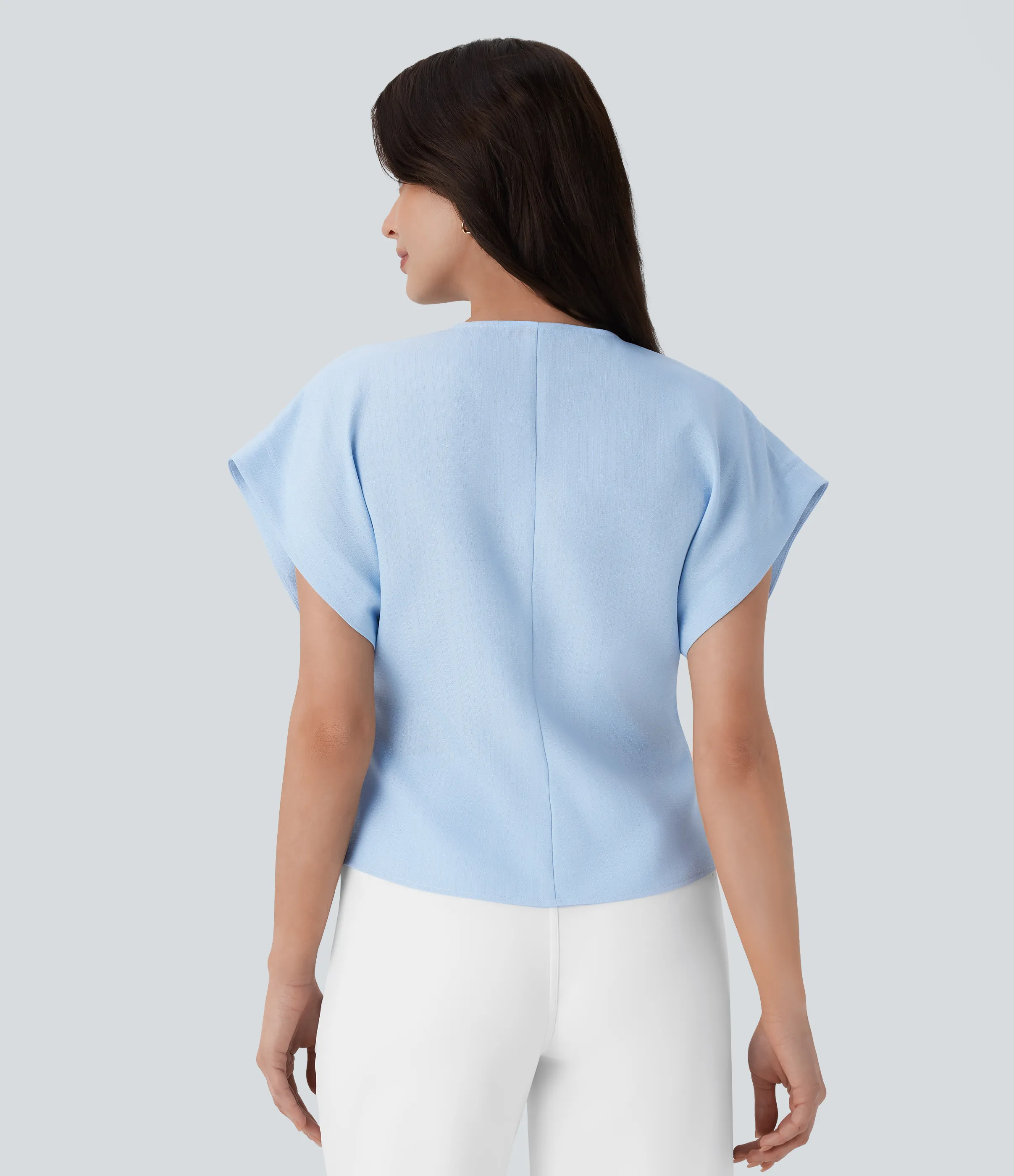 Halara Blusa oficina cuello V cruzado manga murciélago botón presión - Ice Water - L sold by Halara product image thumbnail 3