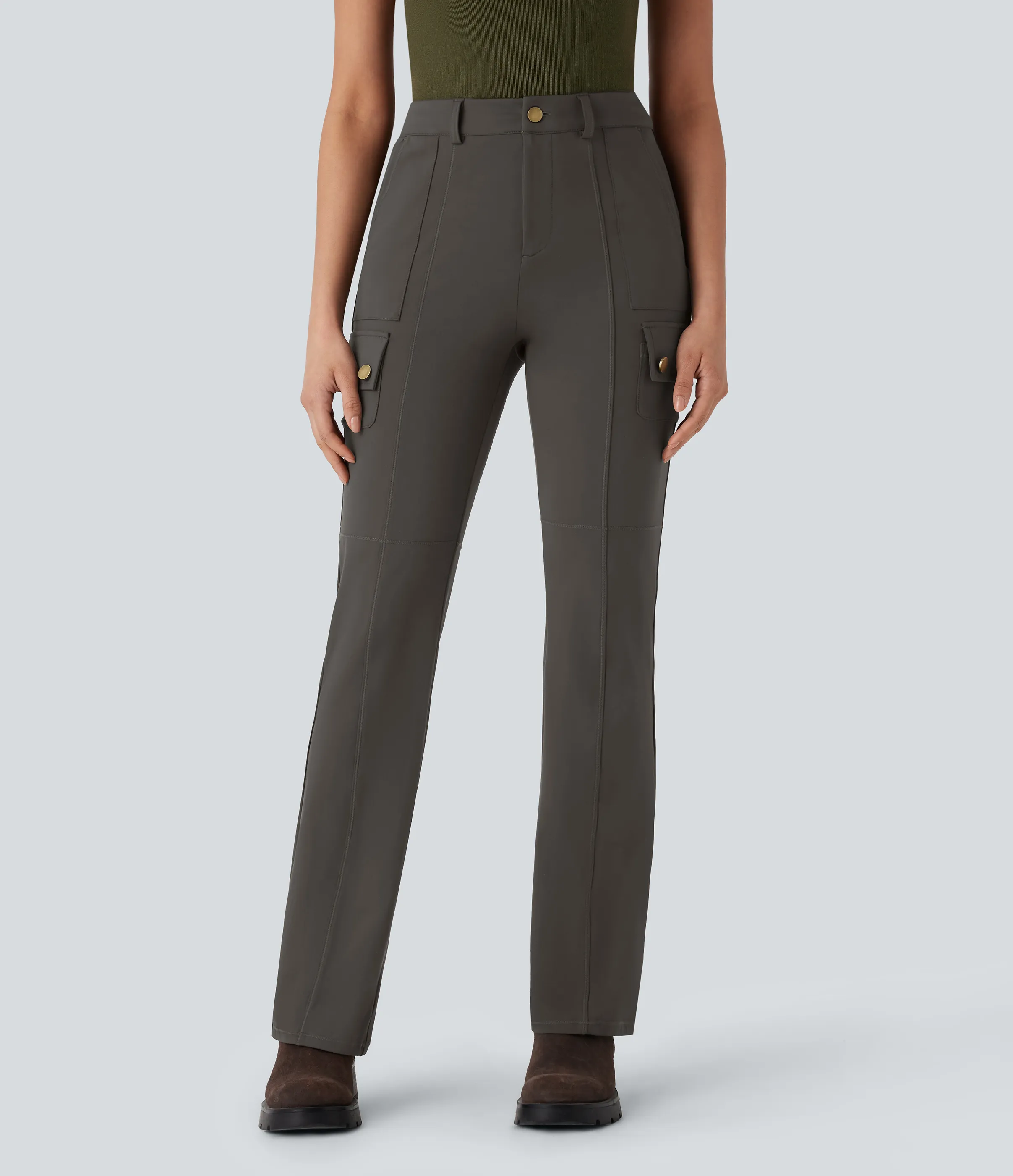 Halara Pantalón cargo bota senderismo múltiple bolsillo tiro medio - Deep Red Grey - XL(regular) sold by Halara product image thumbnail 4