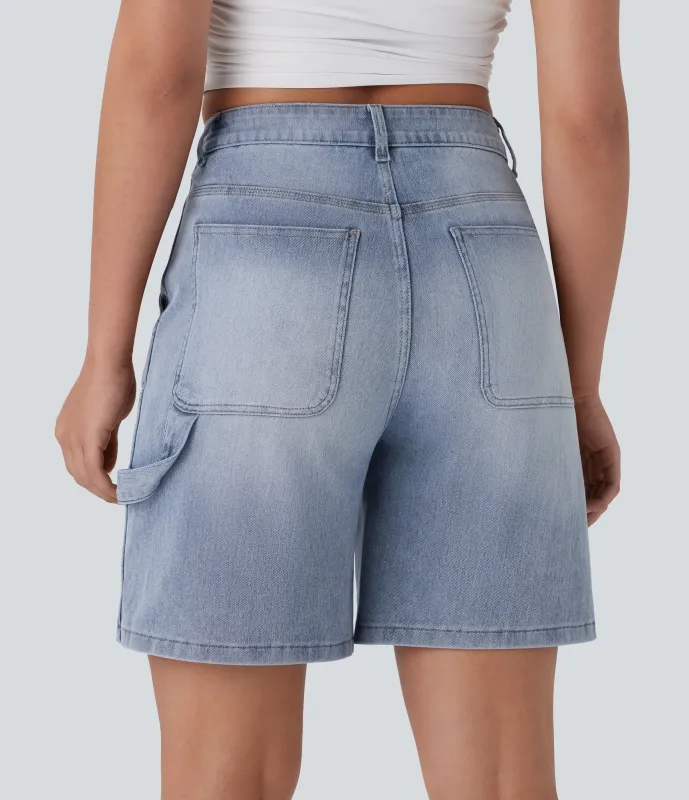 Halara Bermudas Halara Flex™ Denim mezclilla elástica lavada múltiple bolsillo tiro medio - Soft Blue Denim - S(regular) sold by Halara