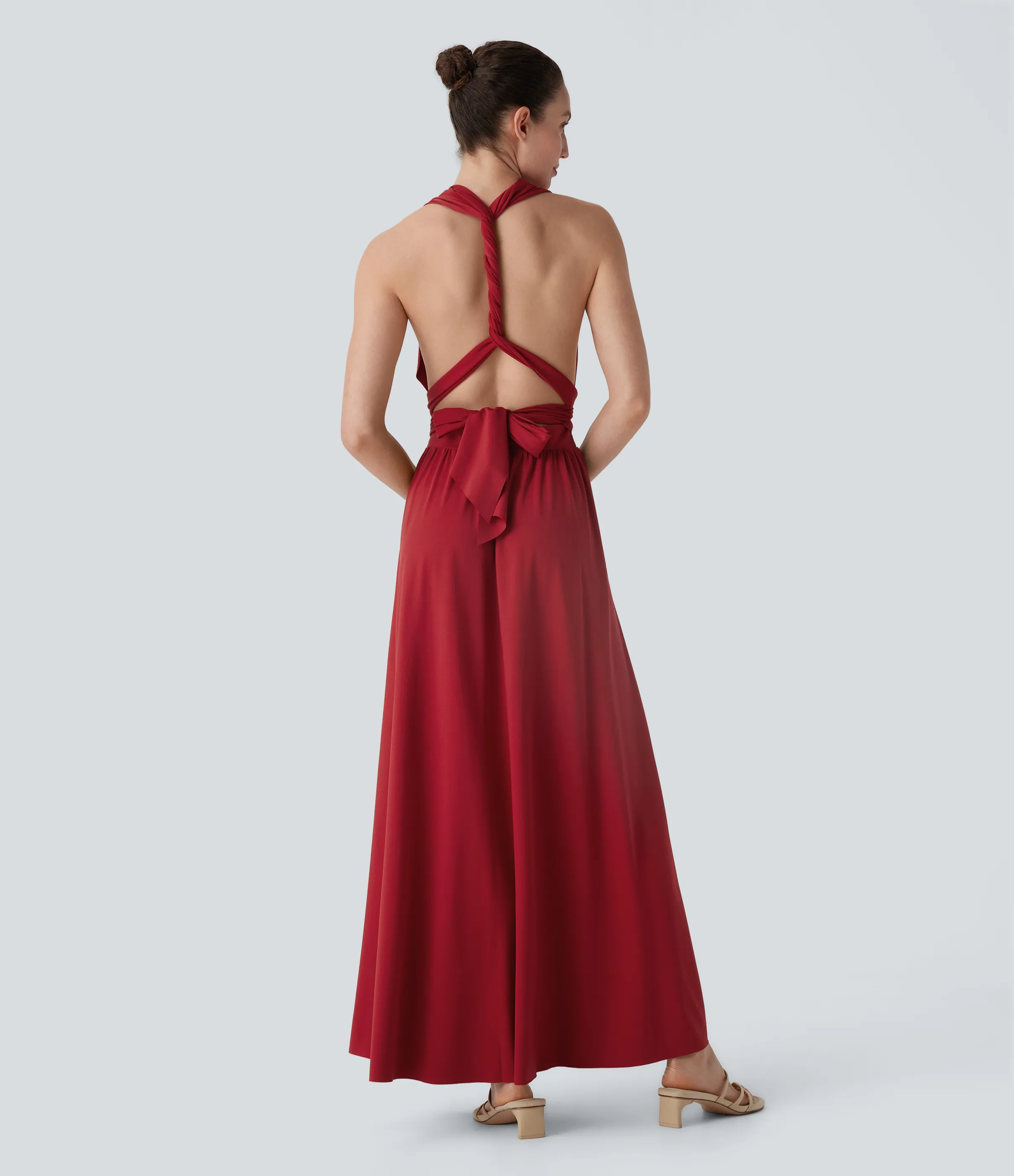 Halara Vestido de fiesta largo con escote en V de manga corta con abertura entrecruzada y lazo en la espalda y bolsillo lateral - Emboldened - L sold by Halara product image thumbnail 5