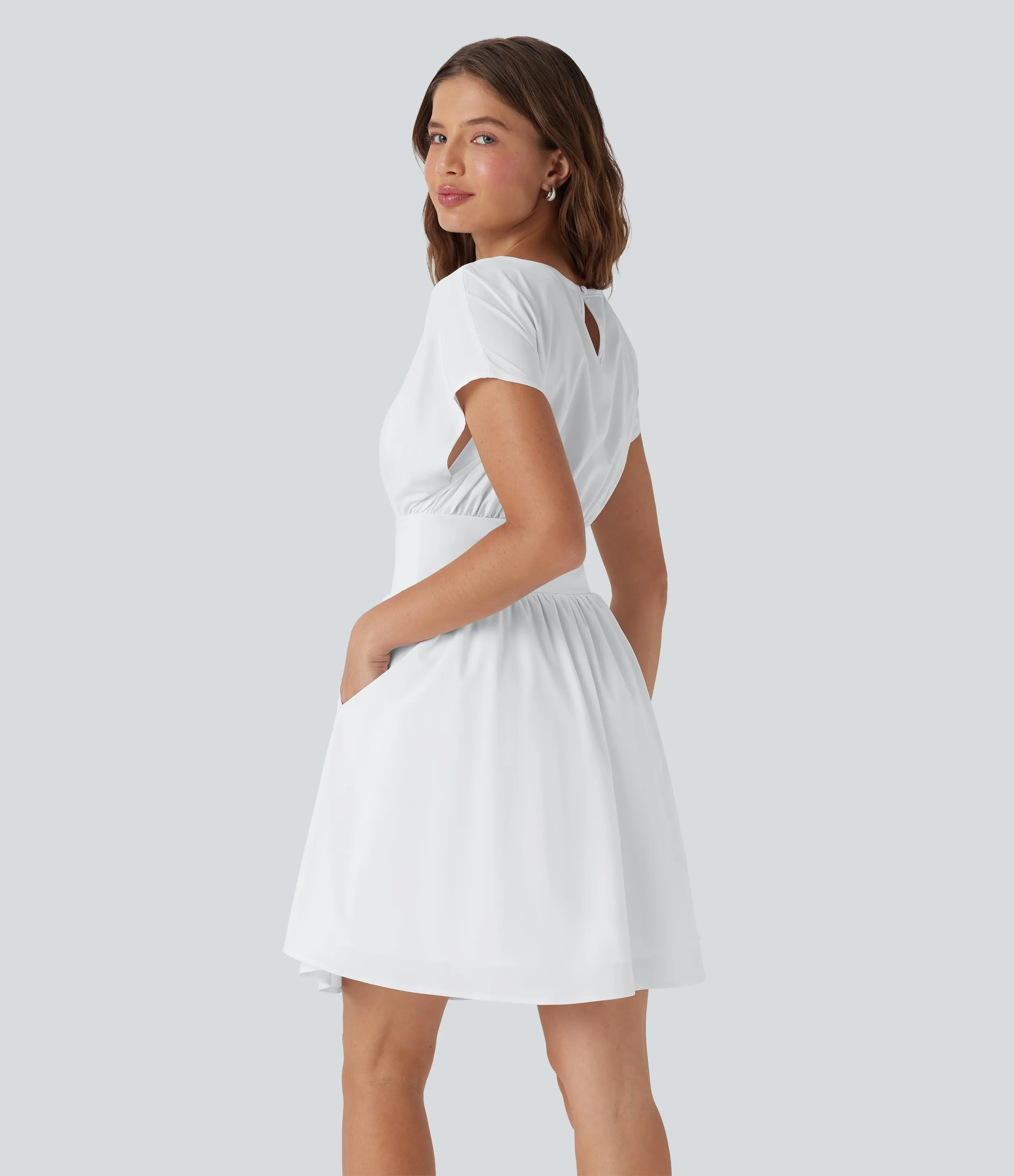 Halara Mini Vestido Breezeful™ oficina manga corta fluido secado rápido bolsillo lateral - White - XL sold by Halara product image thumbnail 5