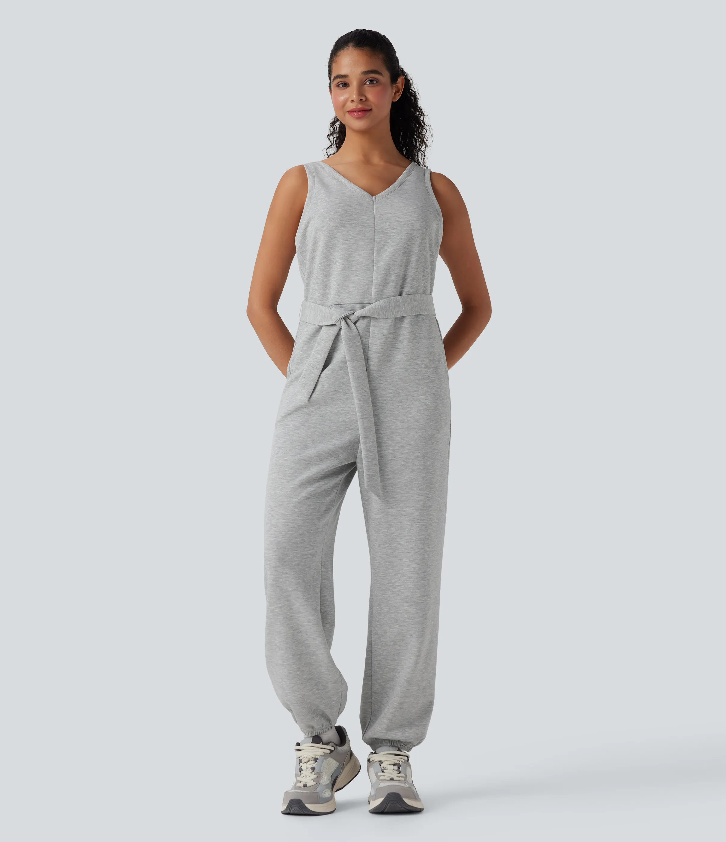 Halara Mono deportivo sin mangas con cuello en V y bolsillos con cinturón - Fog Gray - XL(regular) sold by Halara product image thumbnail 2