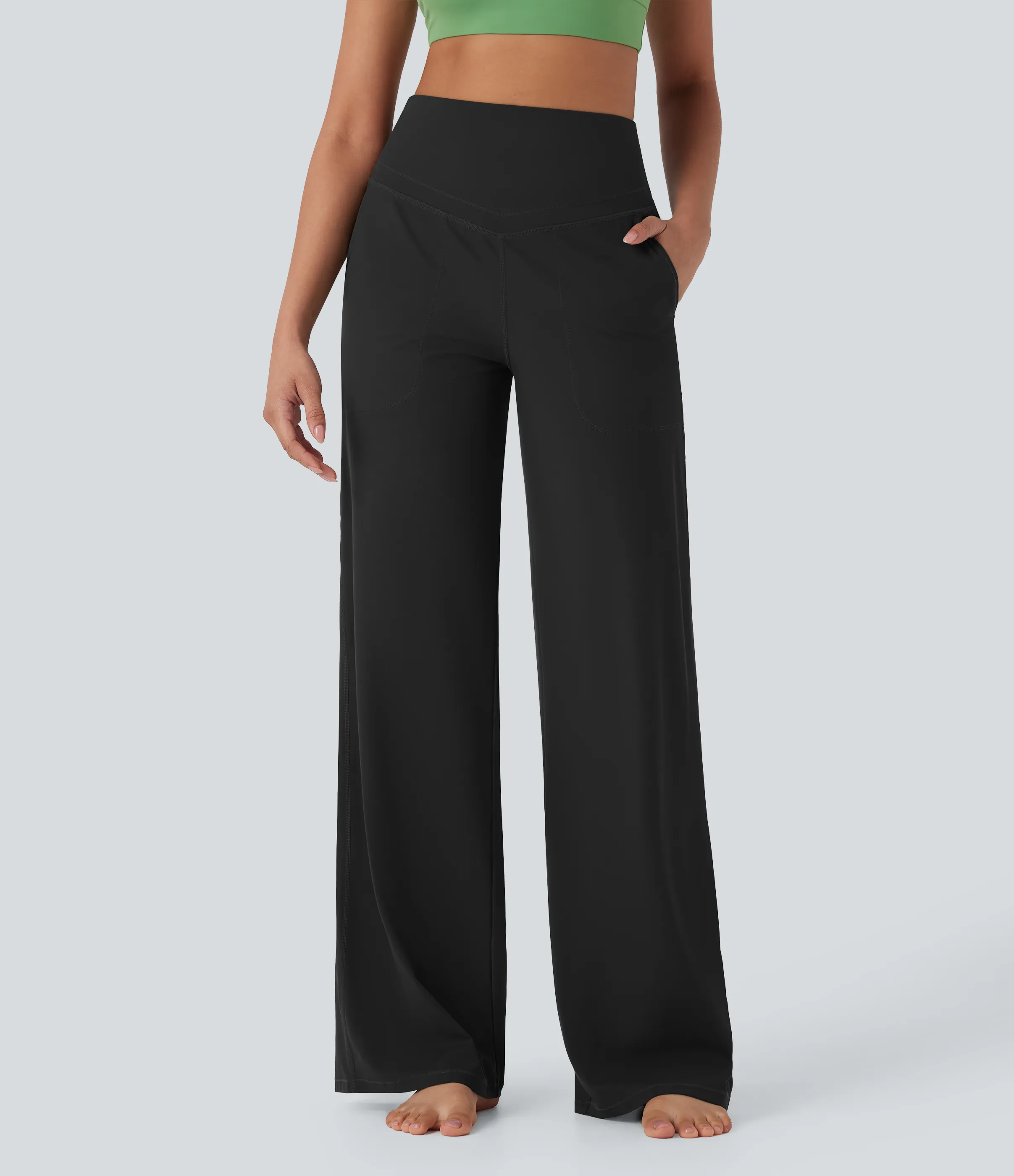 Halara Pantalones de yoga Halara UltraSculpt™ moldeadores de tiro alto con control de abdomen y pierna recta con bolsillos - Black - XS(tall) sold by Halara