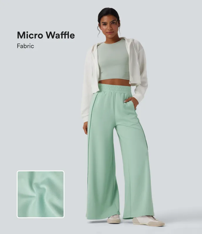 Halara Pantalones casuales anchos de tiro alto de microgofre con bolsillos - Misty Jade - M(regular) sold by Halara