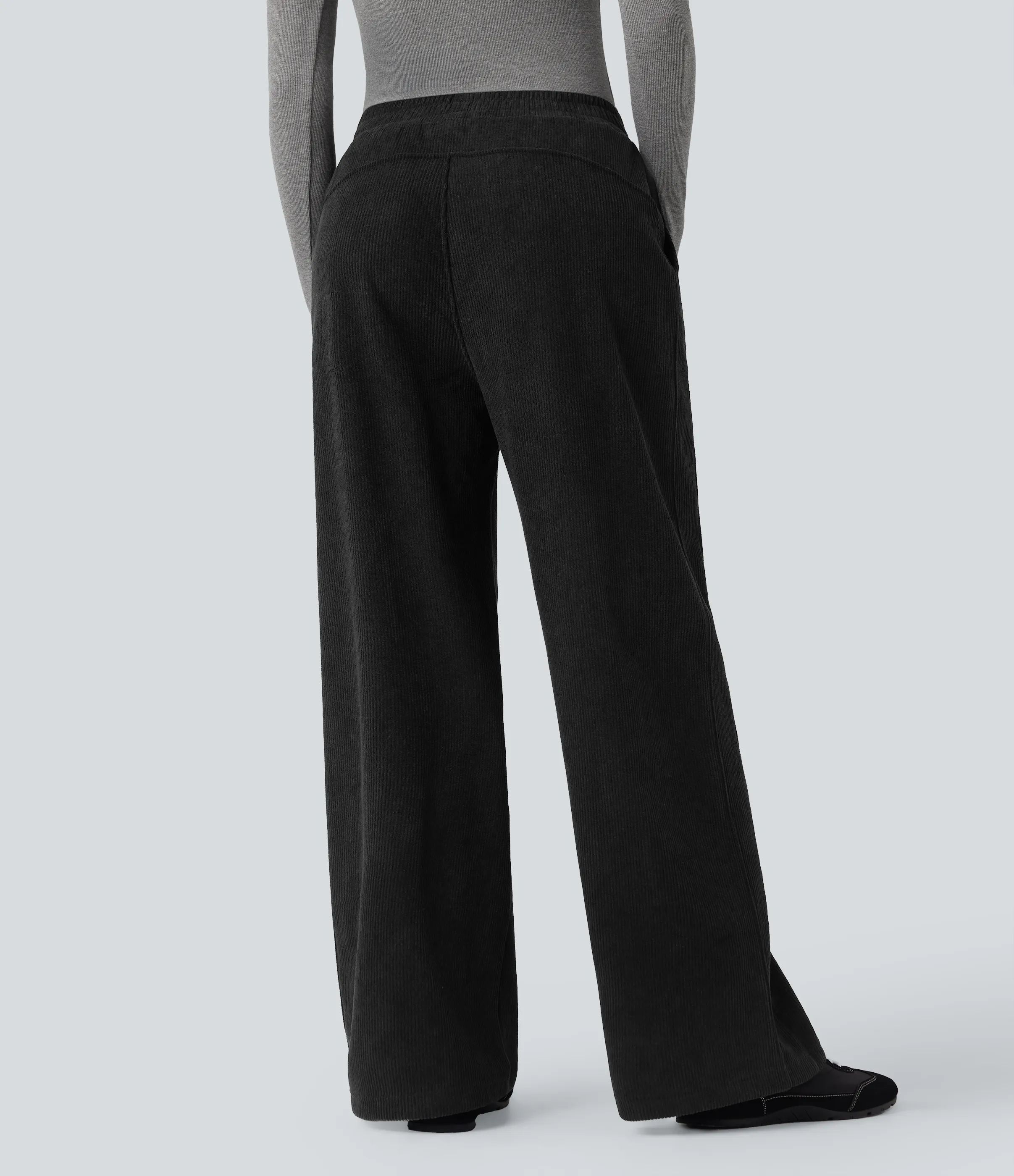 Halara Pantalones casuales rectos de pana polar con tiro alto y bolsillos - Black - L(regular) sold by Halara product image thumbnail 3