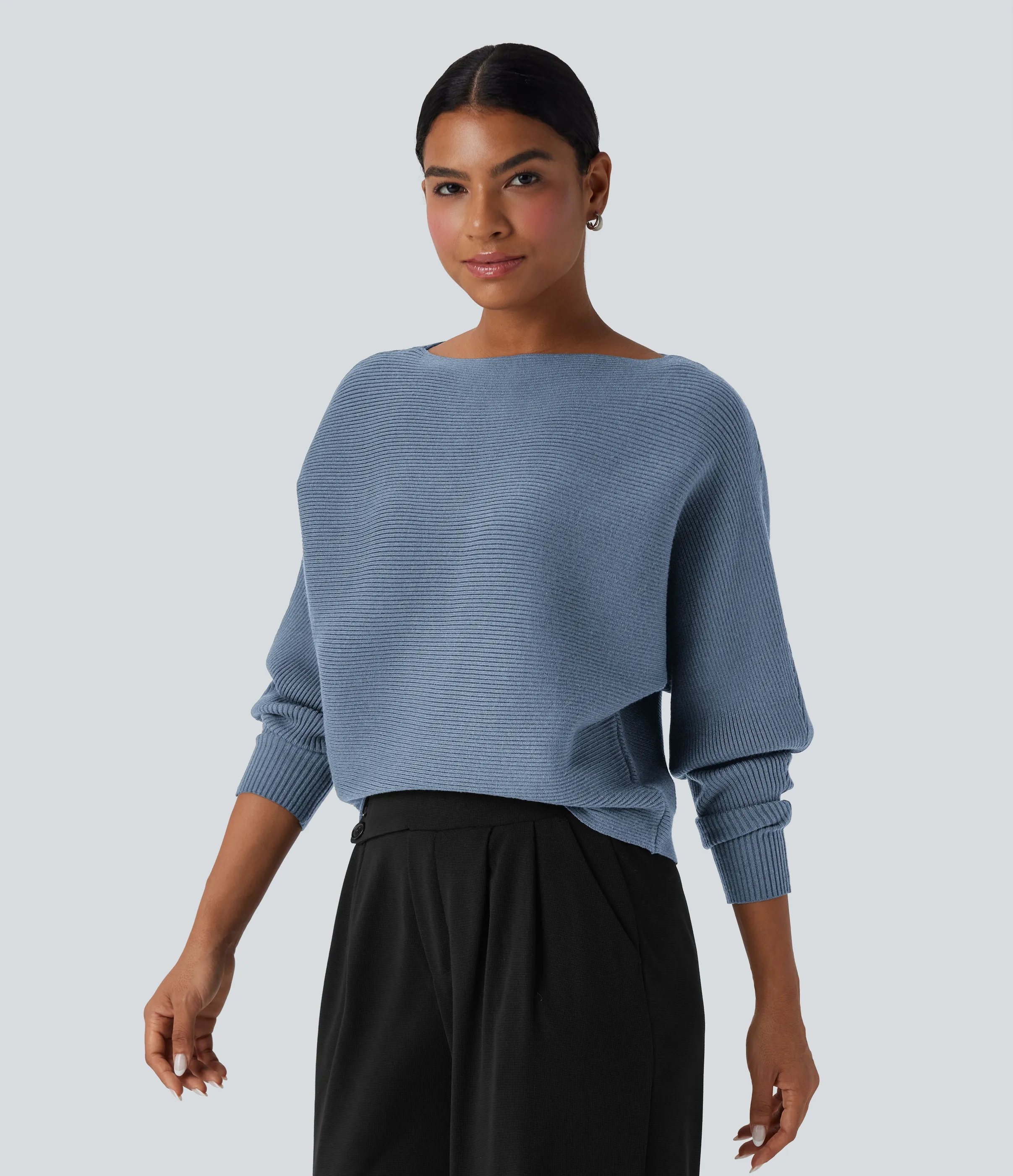 Halara Suéter casual con cuello barco y mangas murciélago - Quiet Harbor - XS sold by Halara product image thumbnail 4