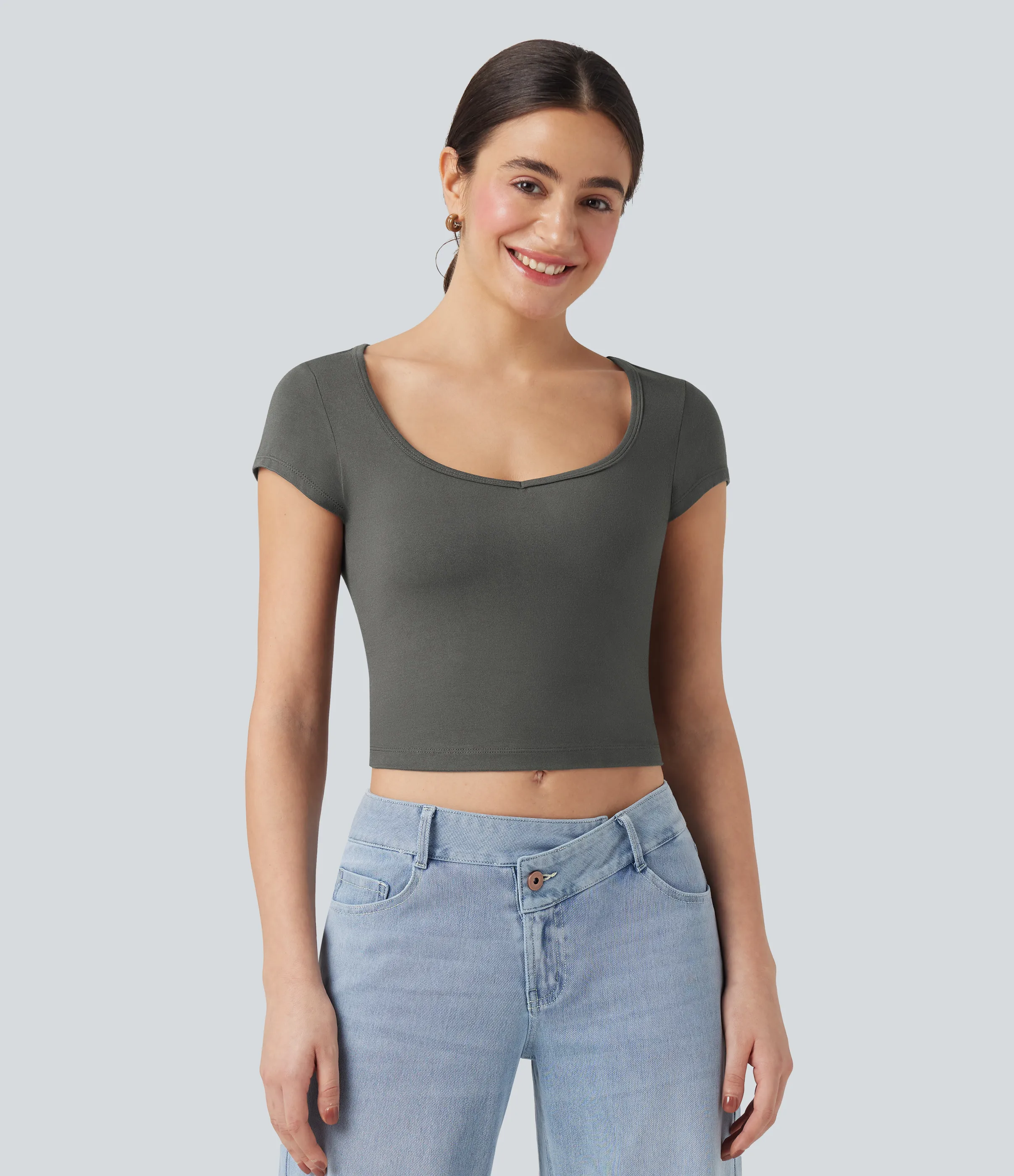 Halara Camiseta casual corta de manga corta con cuello en V - Steel Grayness - L sold by Halara product image thumbnail 2