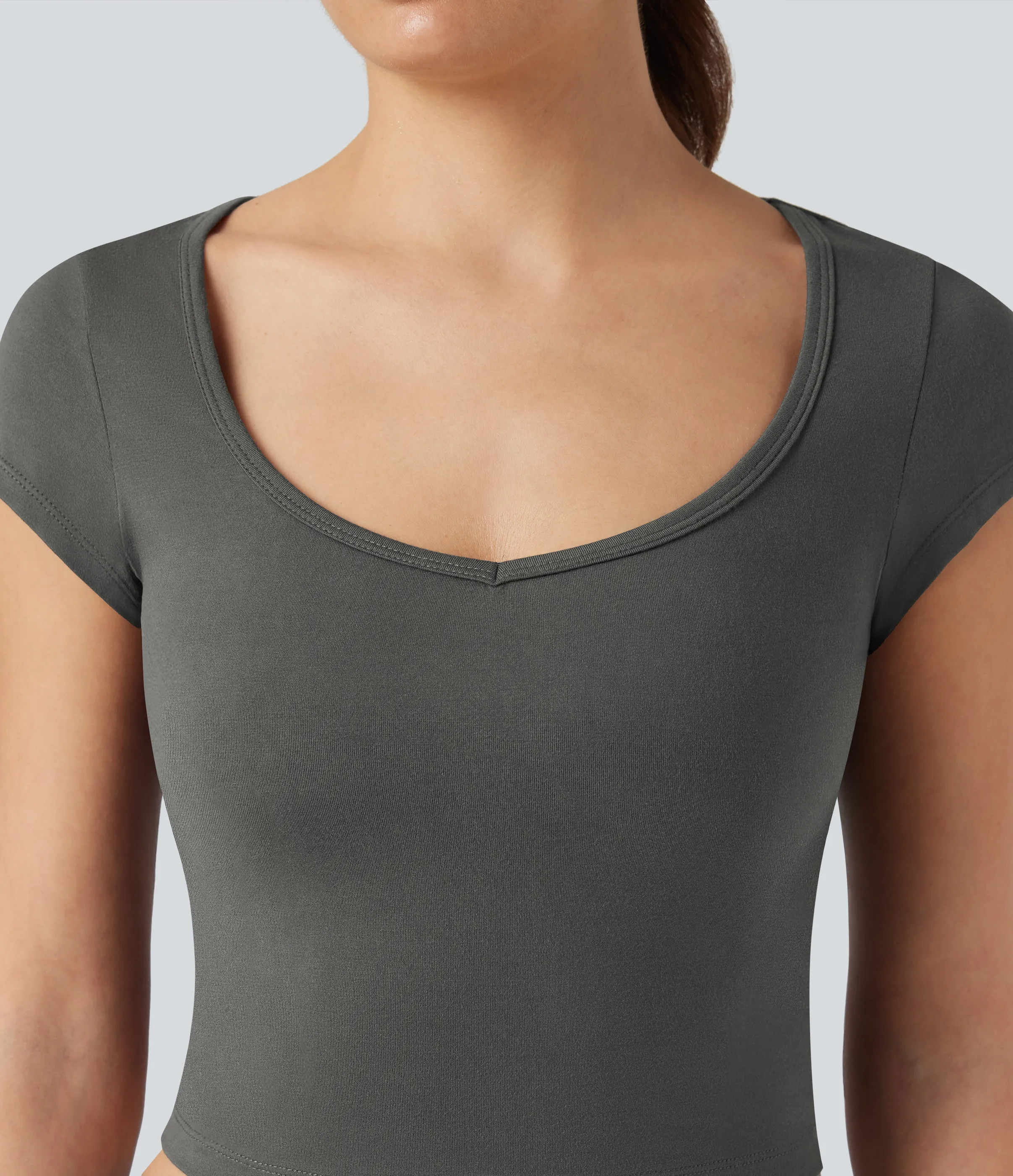 Halara Camiseta casual corta de manga corta con cuello en V - Steel Grayness - L sold by Halara product image thumbnail 5