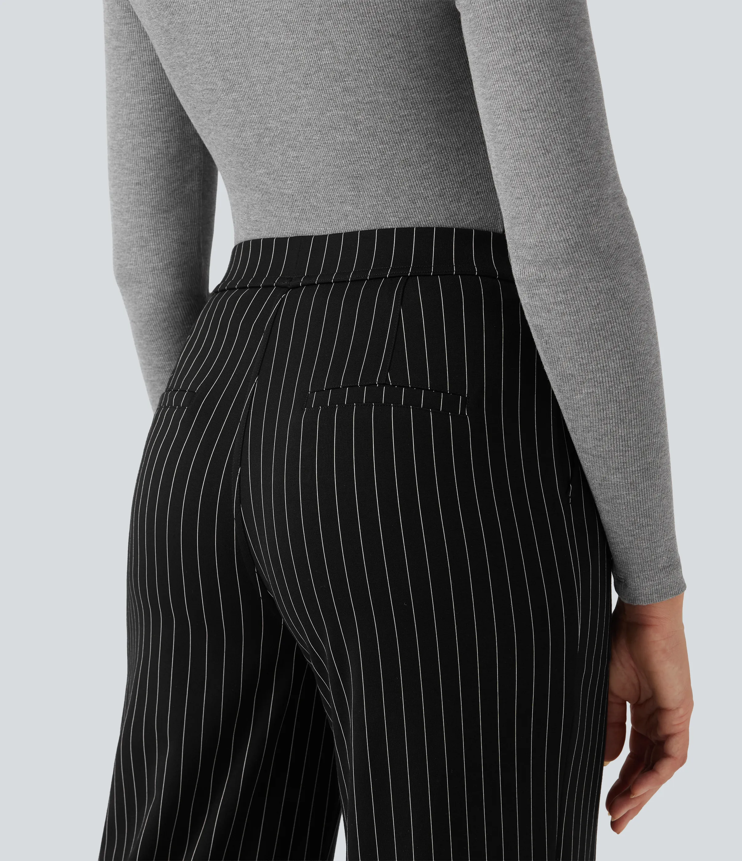 Halara Pantalones de oficina rectos de tiro alto con rayas y tacto fresco con bolsillos - Black White Pinstripe - XL(regular) sold by Halara product image thumbnail 5