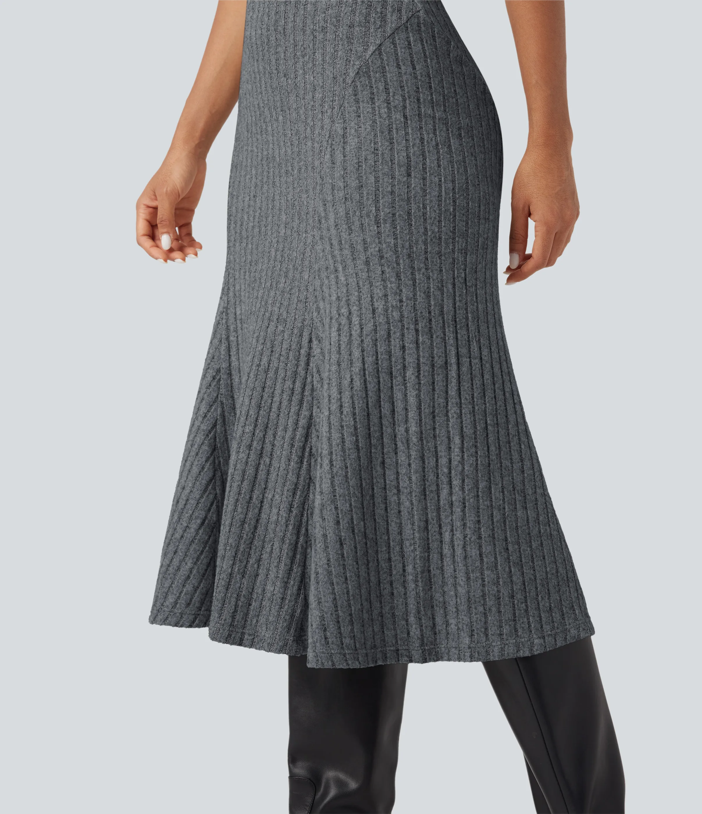 Halara Falda midi casual de tiro alto con corte A y punto acanalado - Mottled Dark Gray - S(regular) sold by Halara product image thumbnail 5