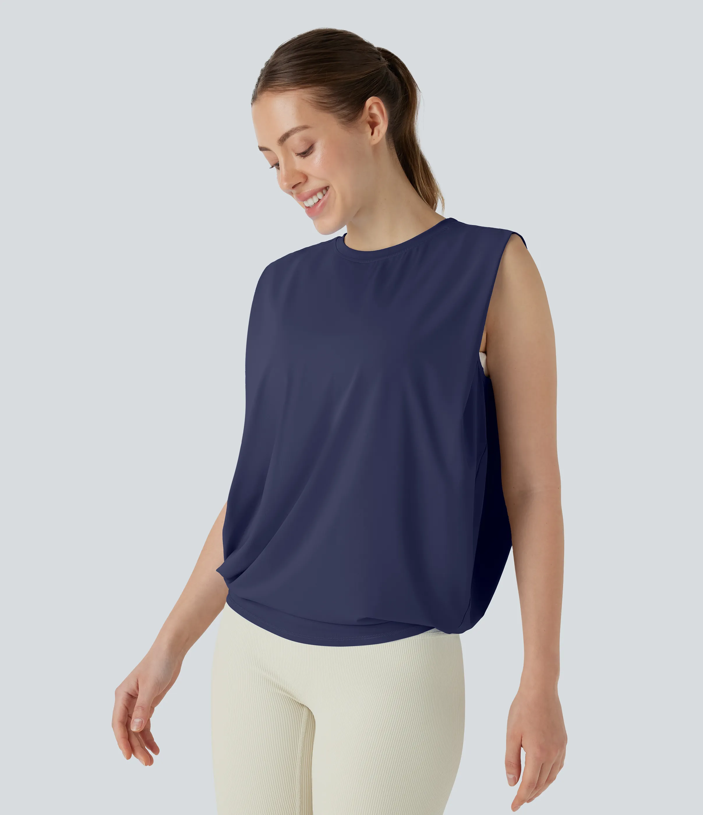 Halara Camiseta yoga cuello redondo fruncido tacto fresco - UPF 50+ - Patriot Blue - M sold by Halara product image thumbnail 4