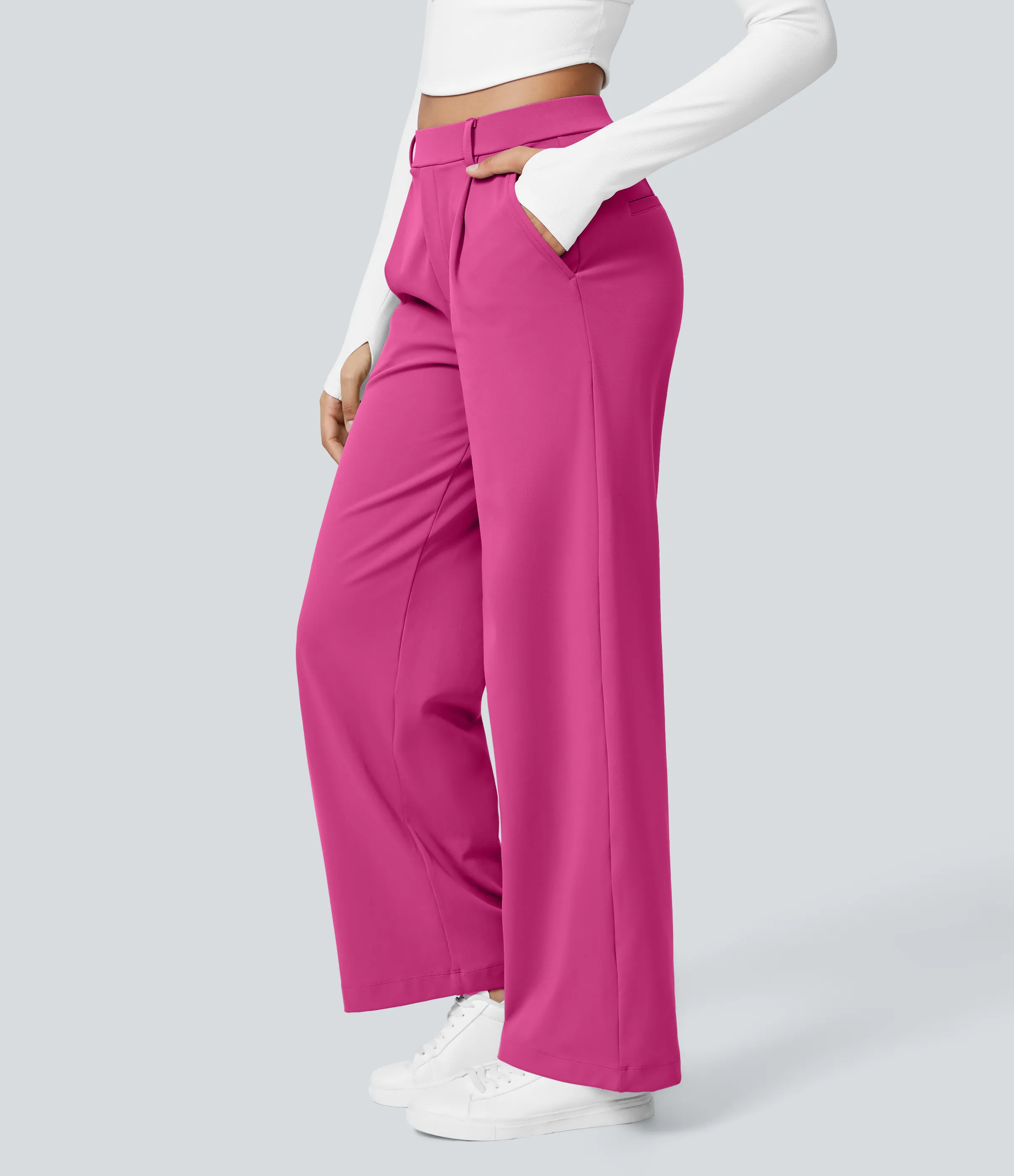 Halara Pantalón oficina pierna recta bolsillo lateral tiro alto pliegue - Raspberry Rose - S(regular) sold by Halara product image thumbnail 4