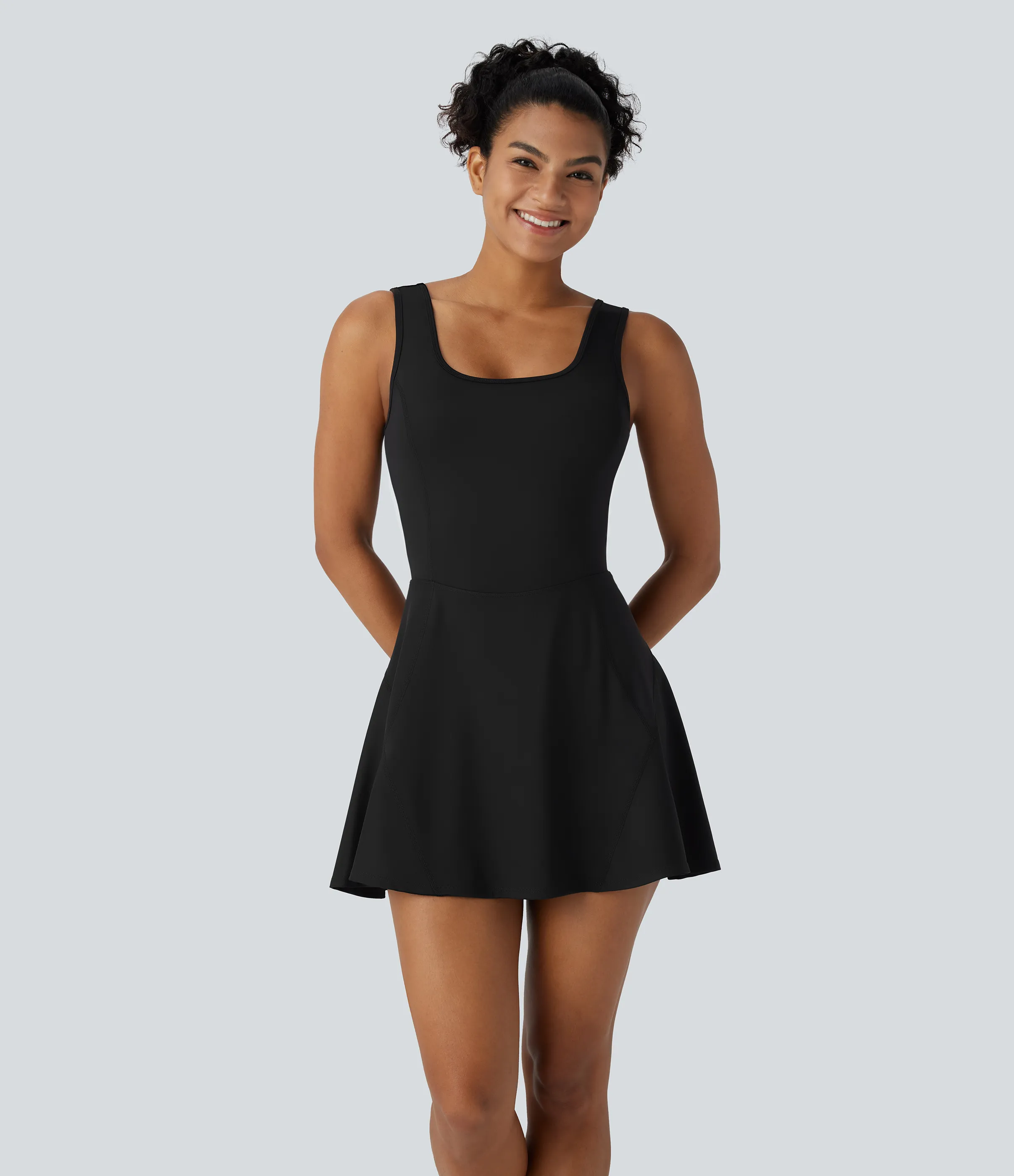 Halara Vestido mini Softlyzero™ Airy baile activo cuello U cruzado sin espalda bolsillo lateral 2 en 1 - Black - XS sold by Halara product image thumbnail 2