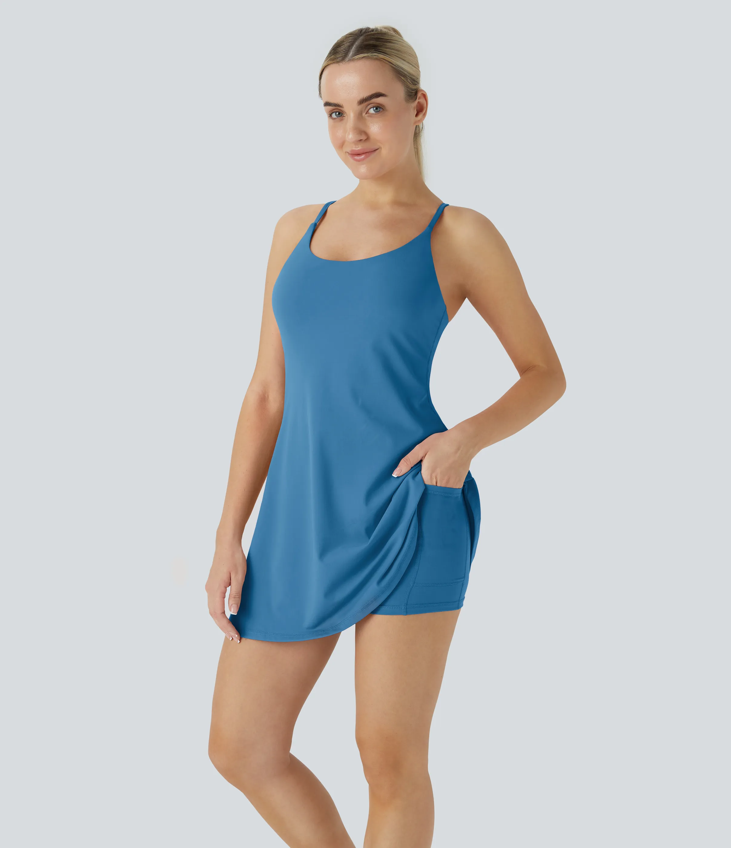 Halara Vestido deportivo SoftlyZero™ Plush afelpado sin espalda en copas D-F - Gloomy Blue - S sold by Halara product image thumbnail 4