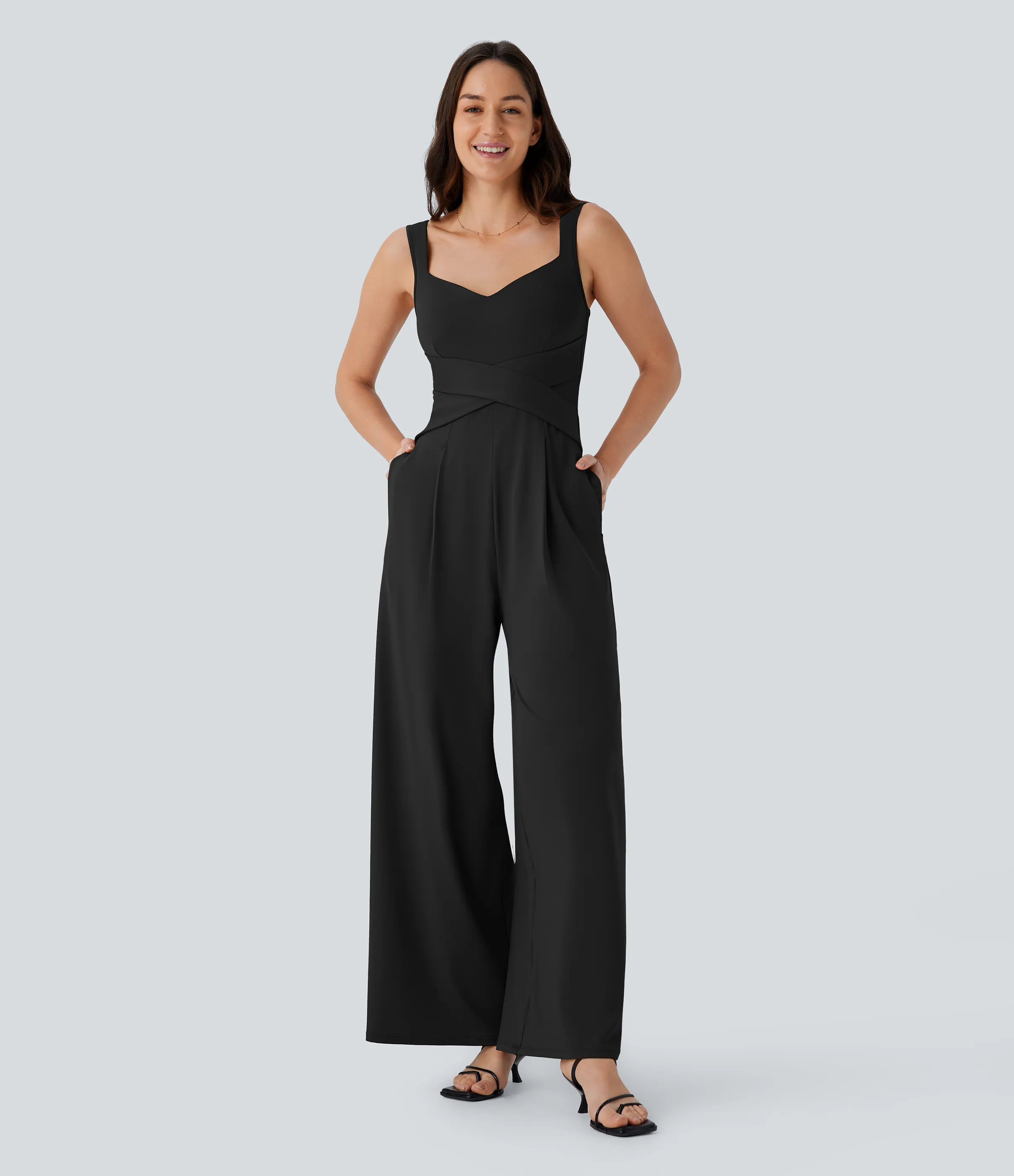 Halara Jumpsuit casual sin mangas con espalda en U y bolsillos - Black - XS(tall) sold by Halara