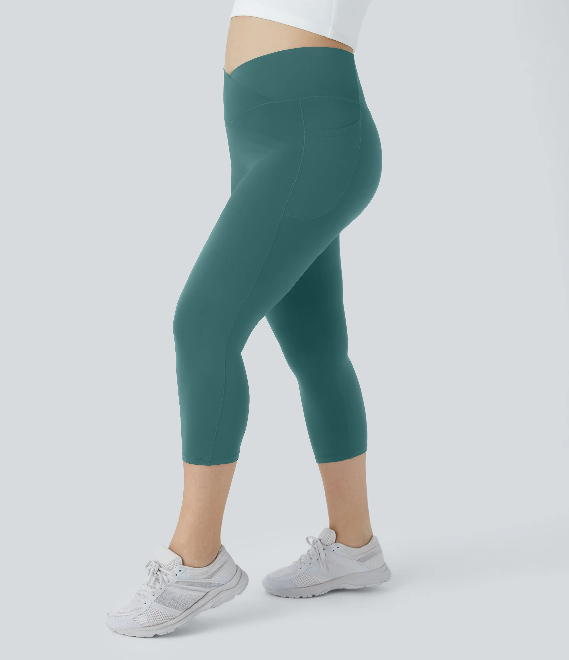 Halara Leggings Capri Softlyzero™ Yoga talla grande bolsillo cruzado tiro alto UPF50+ - Viridian - 2X sold by Halara product image thumbnail 4