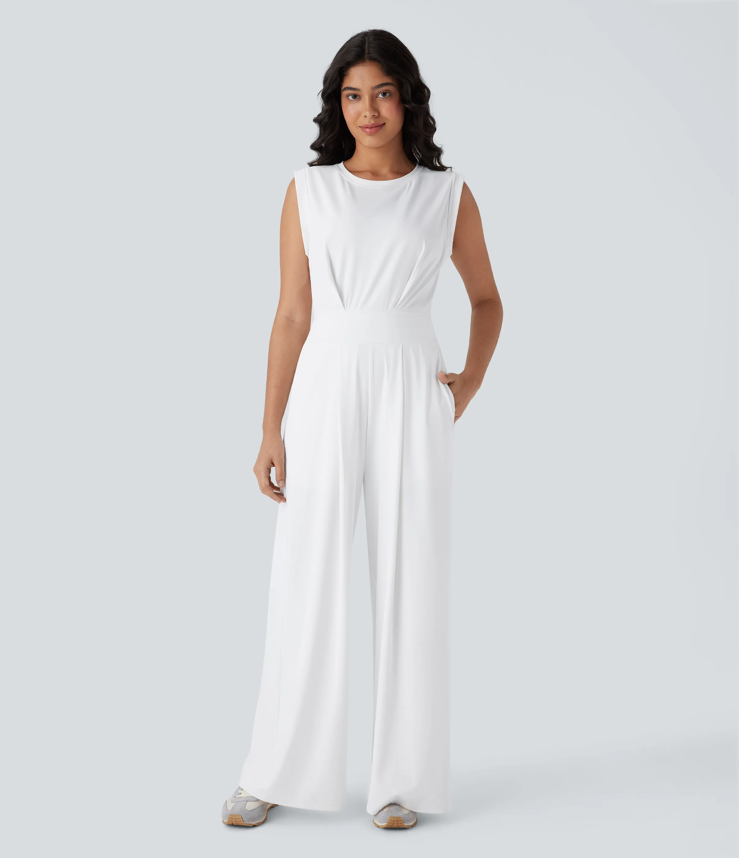 Halara Mono de yoga sin mangas Softlyzero™ con cuello redondo de secado rápido, espalda abierta y bolsillos - Edición Easy Peezy - White - S(regular) sold by Halara product image thumbnail 4