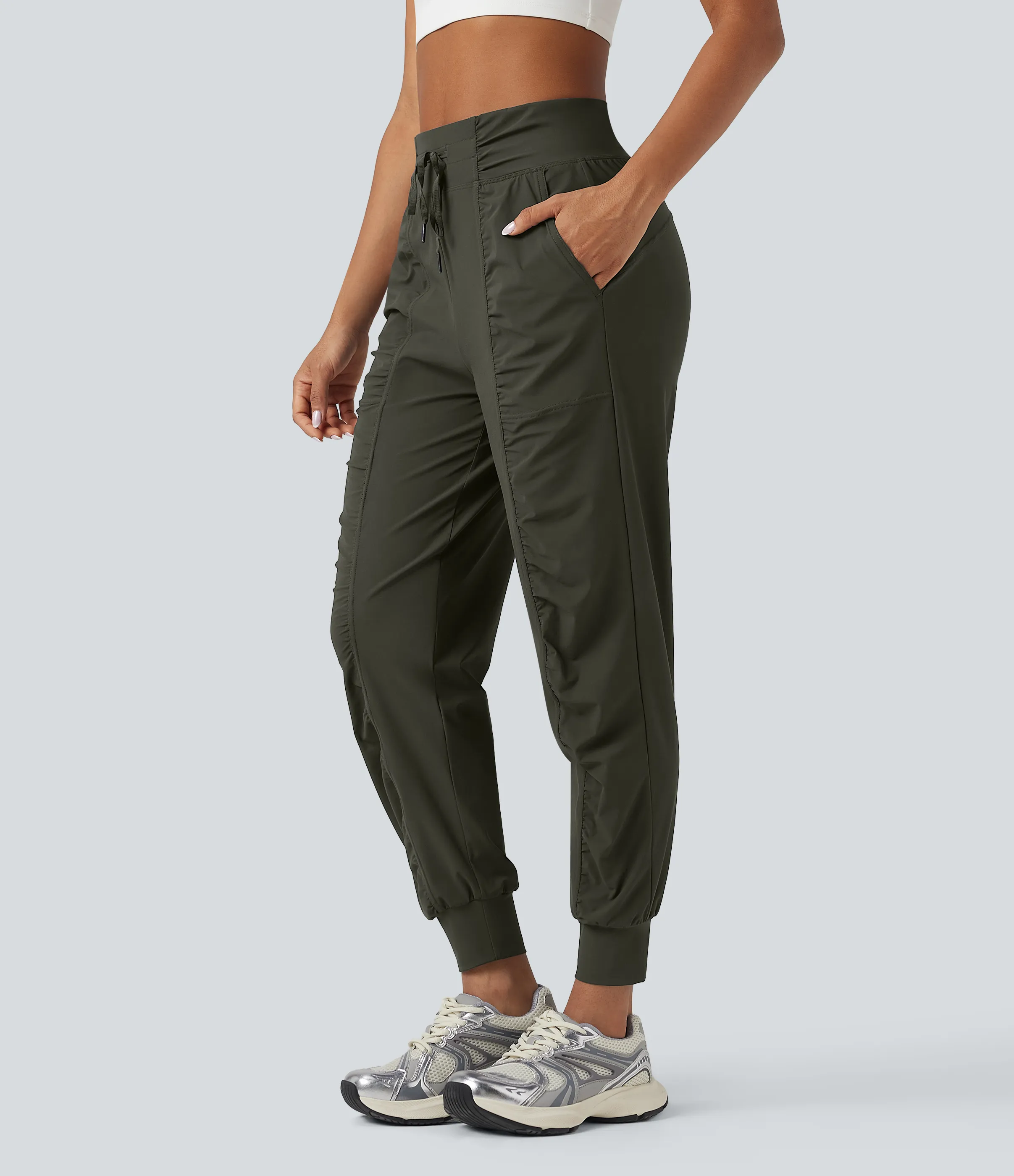 Halara Joggers de baile de tiro alto ajustado con fruncido de secado rápido y con bolsillos - Forest Night - L(regular) sold by Halara product image thumbnail 4