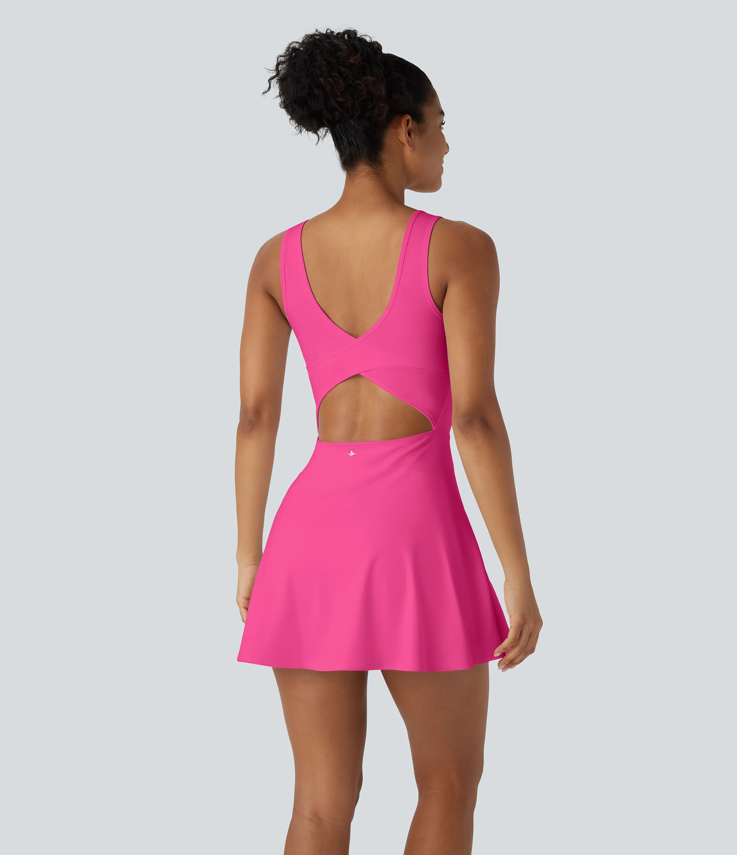 Halara Vestido mini Softlyzero™ Airy baile activo cuello U cruzado sin espalda bolsillo lateral 2 en 1 - Fuchsia Fedora - XS sold by Halara product image thumbnail 3